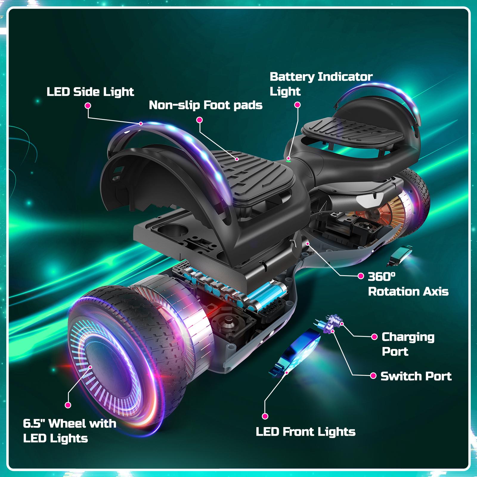 SISIGAD Hoverboard for Kids Ages 6-12, with Built-in Bluetooth Speaker and 6.5" Colorful Lights Wheels, Safety Certified Self Balancing Scooter Gift for Kids