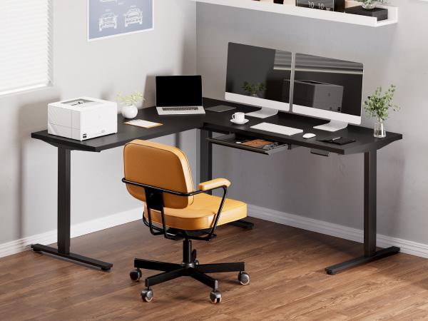 【TikTokShopBlackFriday】【Two Package Shipping】FLEXISPOT L-Shaped Standing Desk, Electric Height Adjustable Desk, Sit Stand Large Corner Desk, Memory Preset Controller, Modern Design