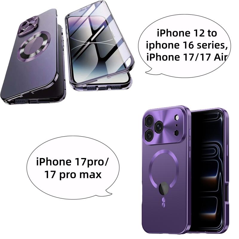 Premium Fashion Anti-Slip Magnetic Metal Phone Case, Compatible with iPhone 17 16 15 14 13 12 Plus Pro Max Air, Mobile Accessories