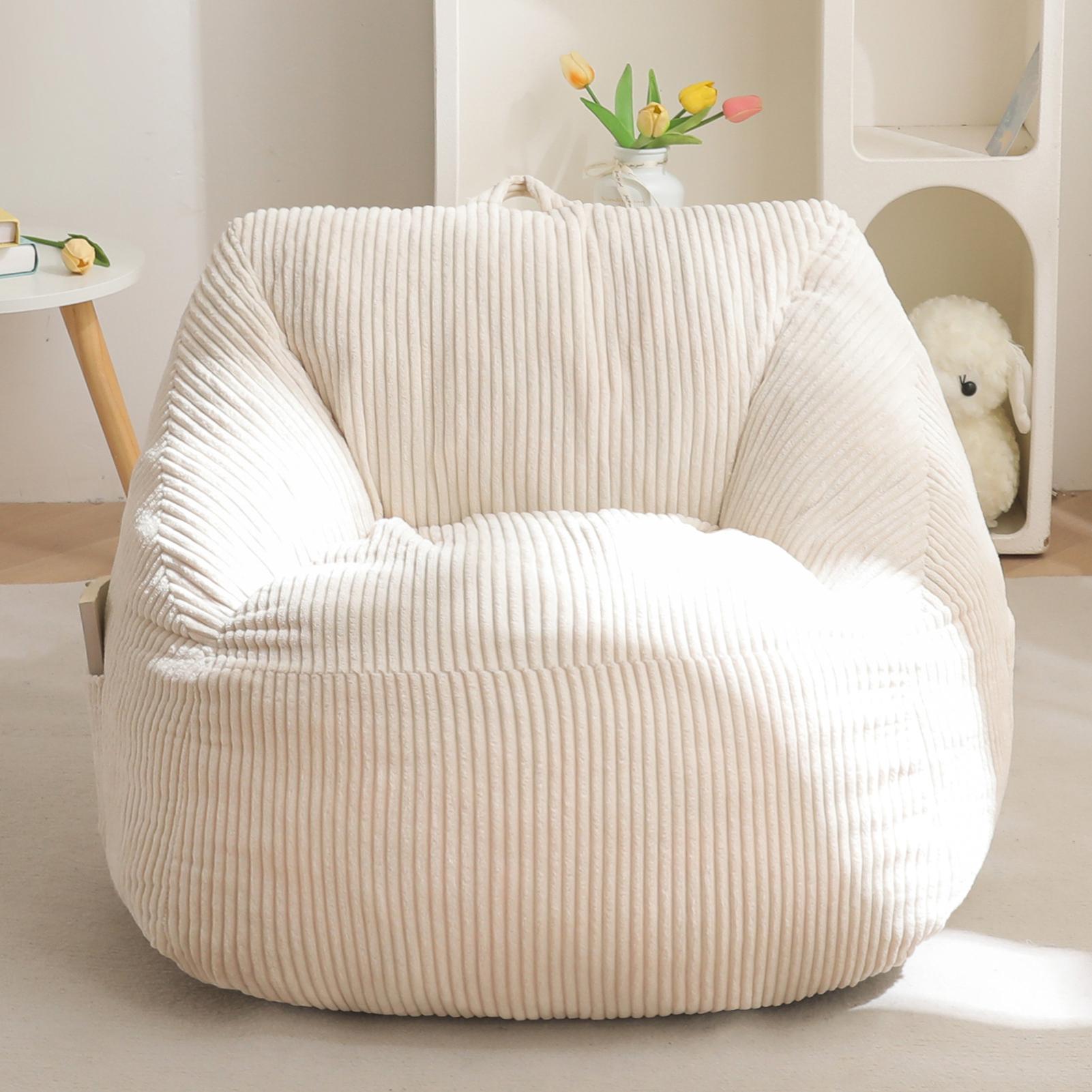 [Cute Size] MAXYOYO Corduroy Bean Bag Chair with Handle & Pocket, Foam Filled Lounger for Living Room, Gaming & Dorms