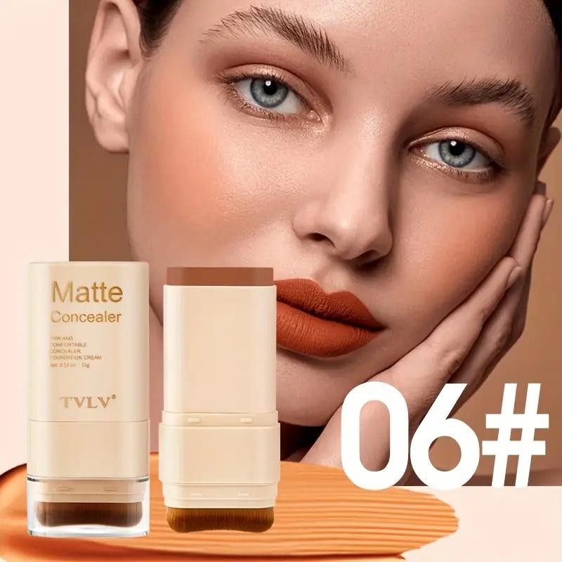 2-In-1 Foundation Concealer Stick, Long-Lasting Waterproof Matte Effect, Flawless Complexion, Internal Brush Head, Full Coverage Creamy Texture, Multi-Tones Available