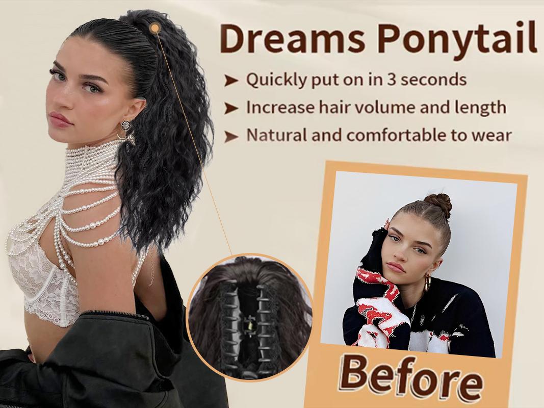 Iridescent Claw Ponytail Extension Black Brown 18" Curly Pony Tail Clip in Hair Extensions for Women Fluffy Natural Looking Synthetic Hairpiece for Daily Use