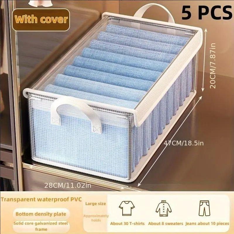 5-Pack Large Foldable Storage Bins  Closet Organizers, Sturdy Stackable Plastic Boxes with Lids, Space-Saving for Clothes, Bedding Seasonal Decor. Multifunctional, Durable  Lightweight for Home, Shelf Under-Bed Storage.