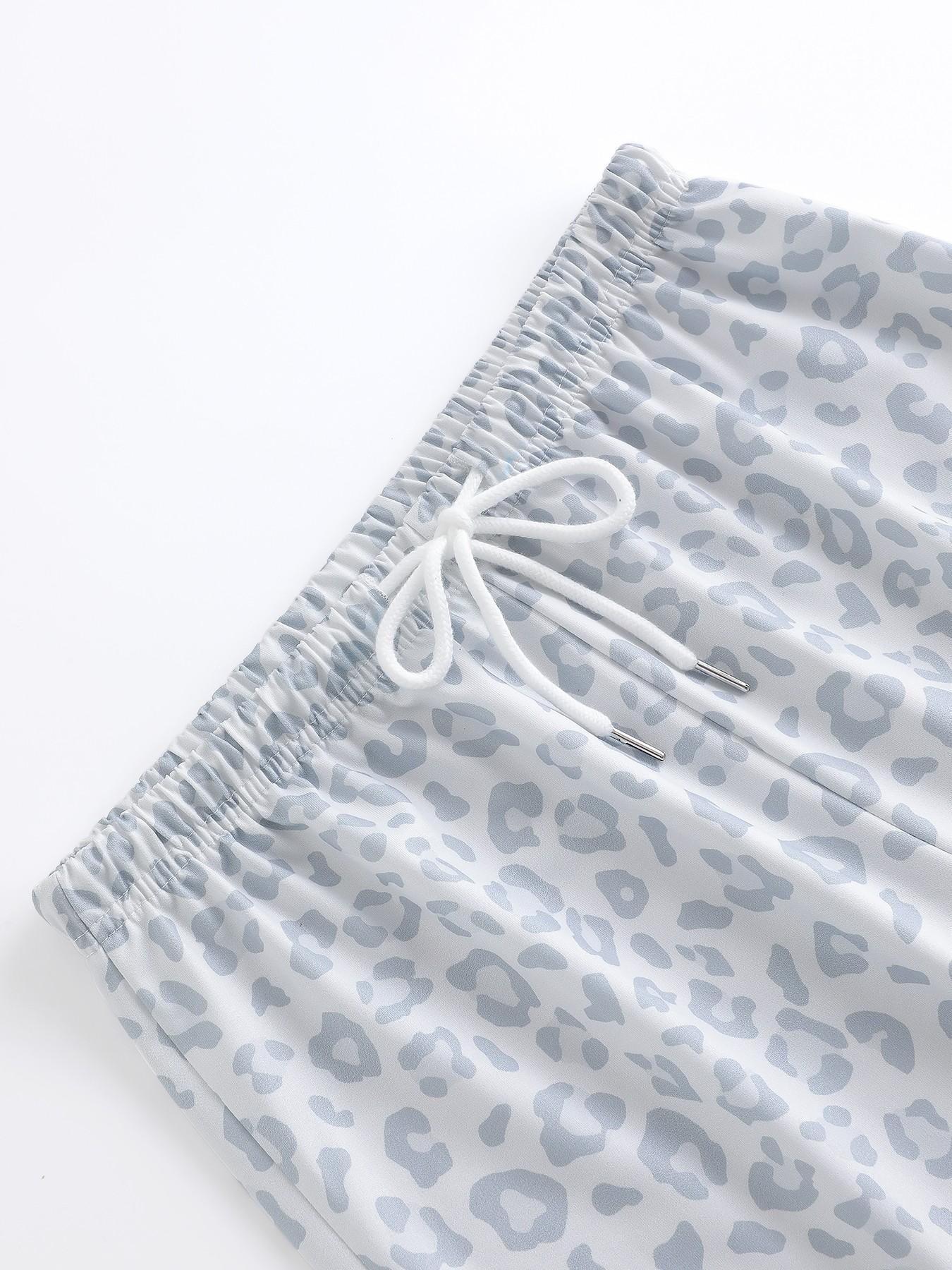 Women's Leopard Print Loose Long Pants, Casual Fashion, Drawstring Waist, All Seasons, Wide Leg, Perfect for Spring Summer Fall, Casual Lounge Pants