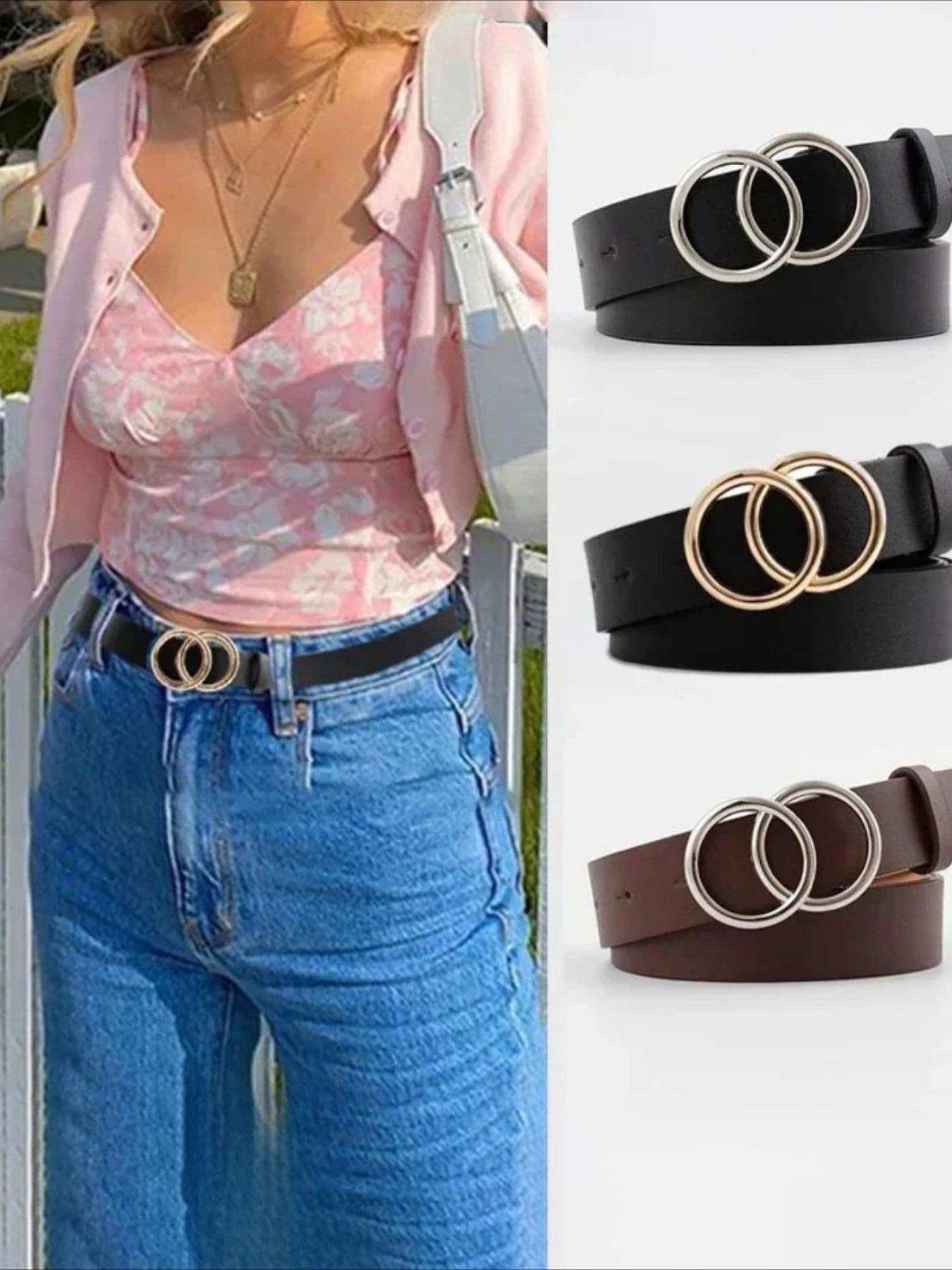 3 Pack Women Waist Belts for Jeans Pants Dresses, Double O-Ring Gold Buckle 3 Pack Women main image 2