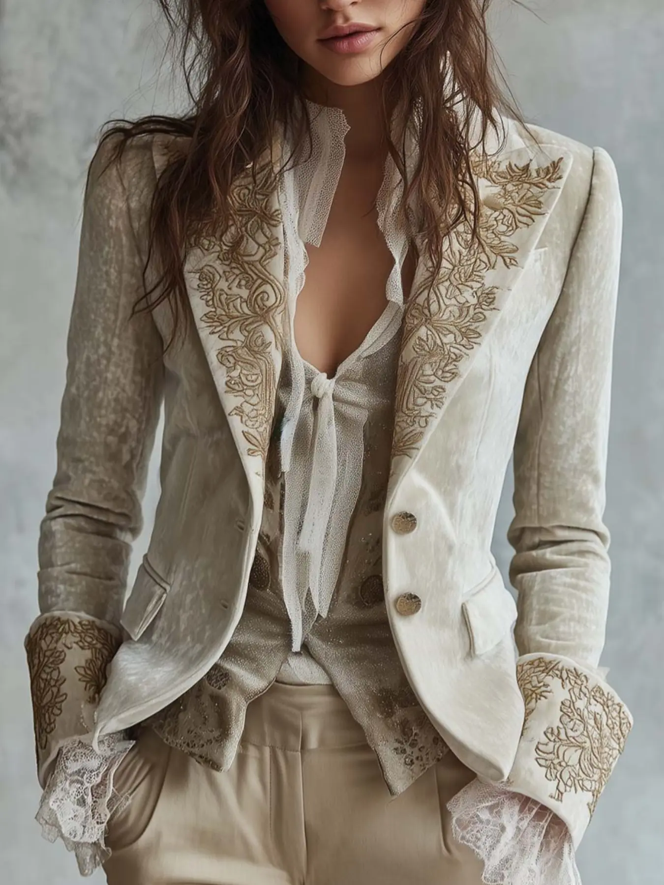 2026 New Elegant Long Sleeve Velvet Jacket, Floral Lapel Design, Fitted Waist Slimming Coat, Casual All-Season Women's Outerwear