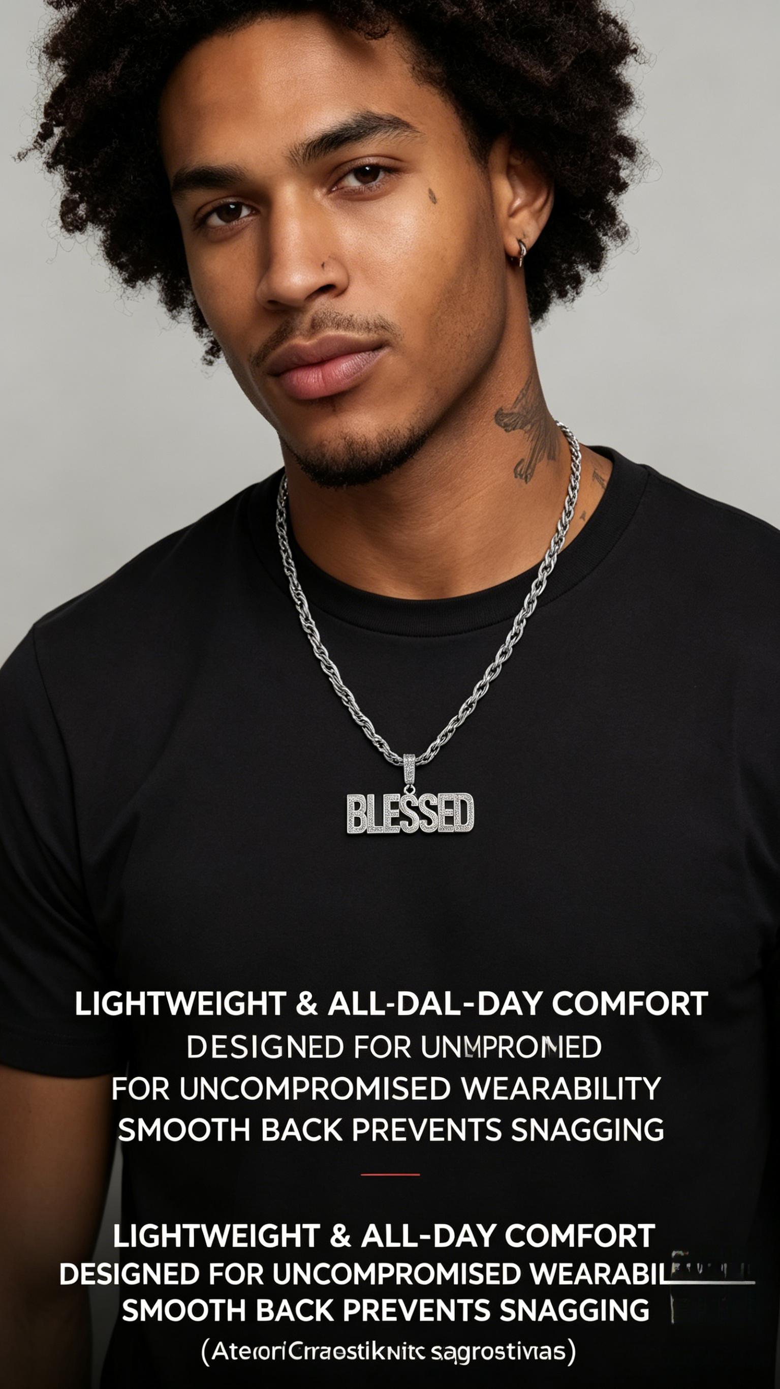 Men's BLESSED Cuban Chain Necklace, Hand-Set Sparkling Crystals