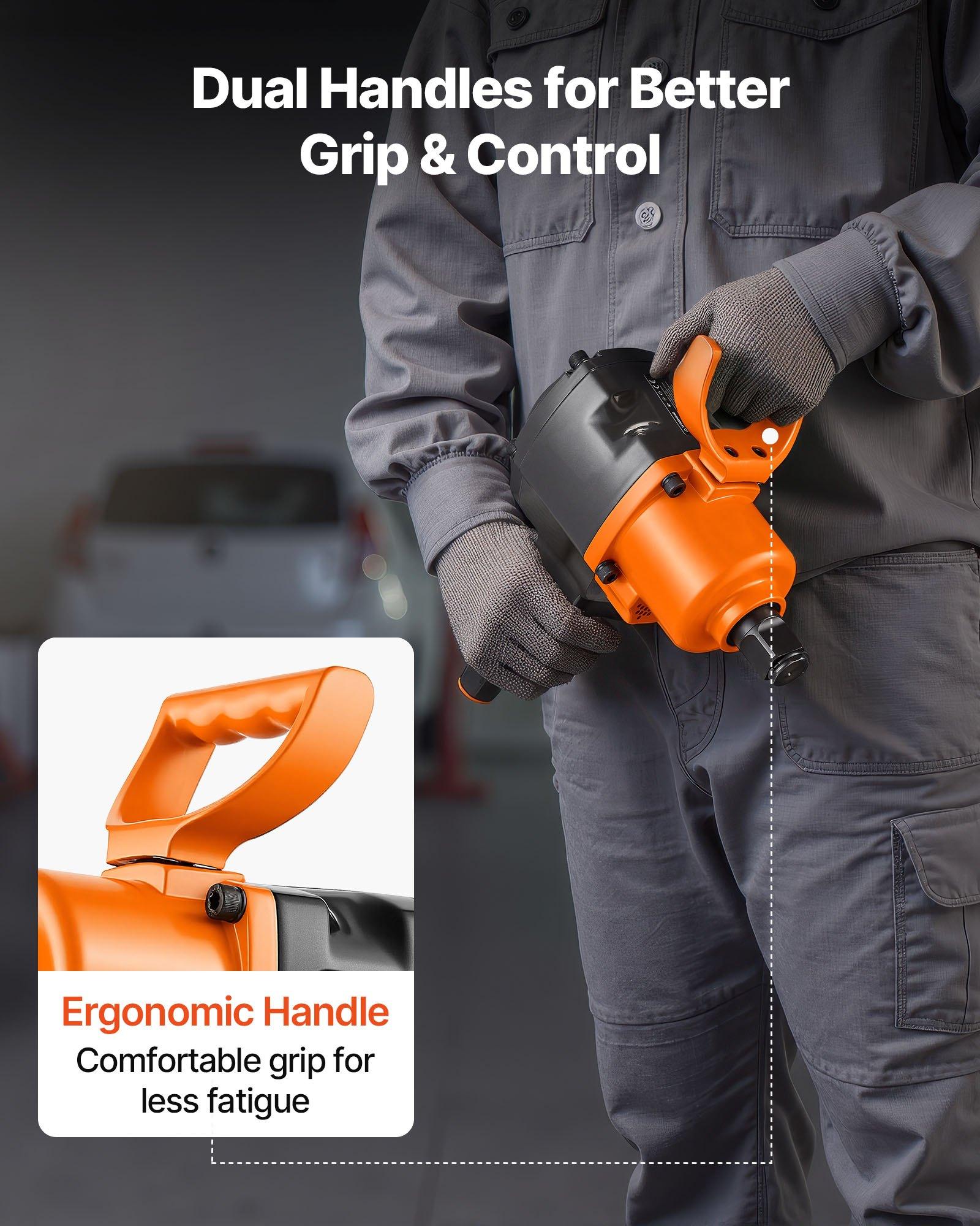 【Summerfinds】VEVOR 1 Inch Air Impact Wrench, Up to 1200 ft-lbs Nut-Busting Torque, 16.4 lbs Lightweight Pneumatic Impact Gun with Double Handles for Heavy Duty Repairs and Maintenance