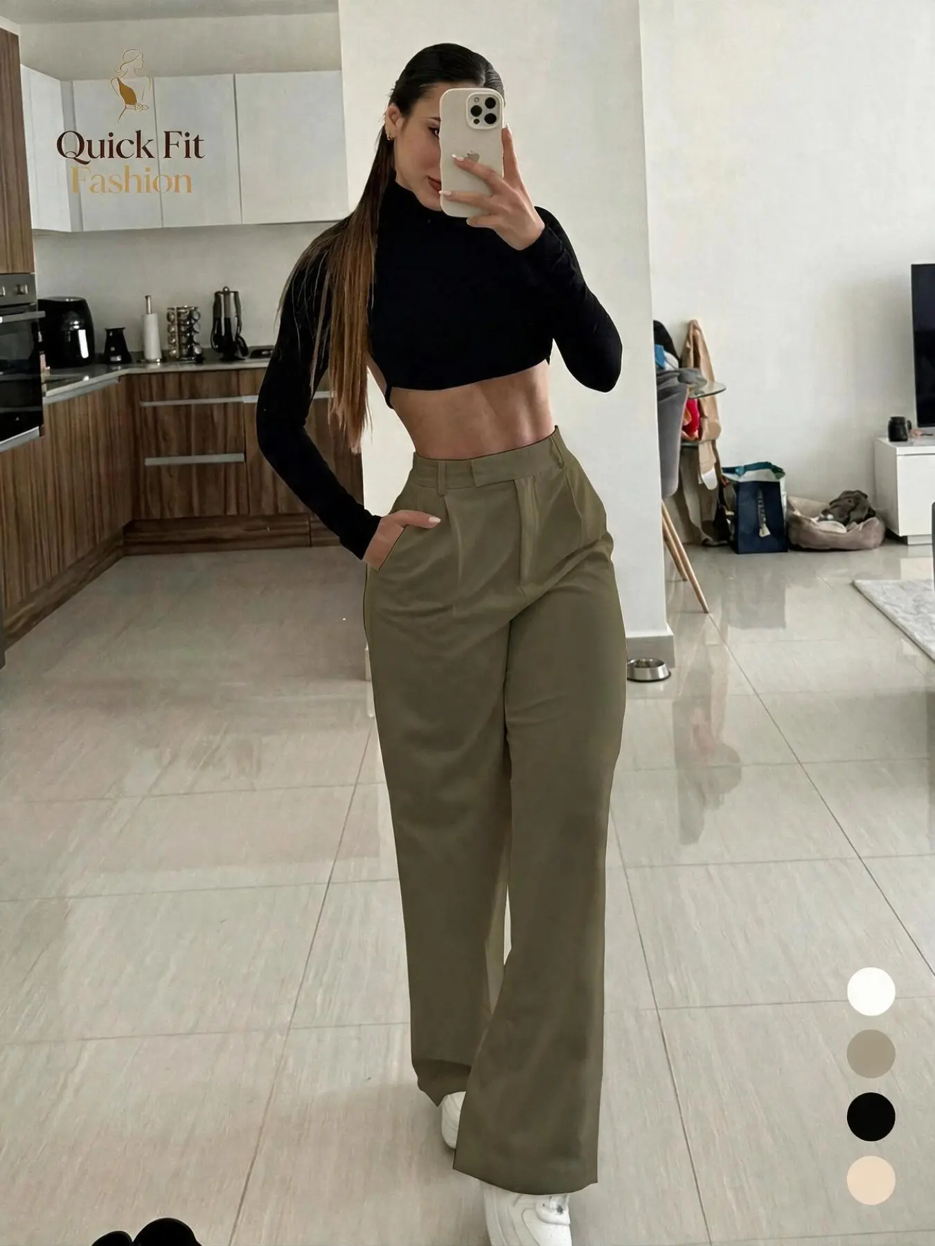 Women's High-Waisted Wide-Leg Suit Pants Bottoms, Aesthetic Pleated Loose Straight Leg with Pockets, Casual Office Wear, Side Pocket Design