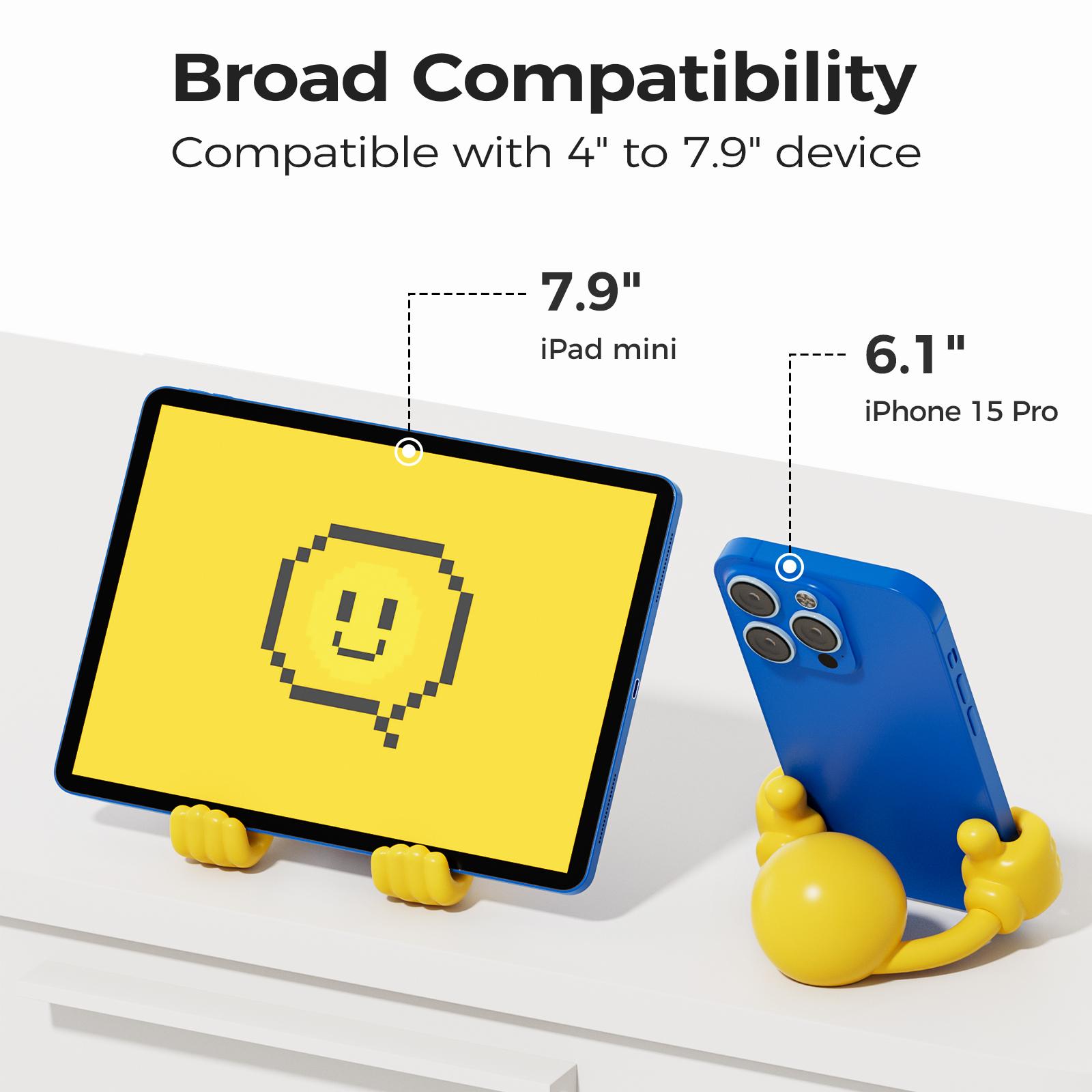 Smiley Thumbs-Up Phone Tablet Stand 2026 Upgrade Universal Adjustable Silicone Stand for Cellphone Smartphone Foldable Devices 4'' to 7.9'' 360° Rotatable Gooseneck Stable Base Cute Creative Gift Phone Holder