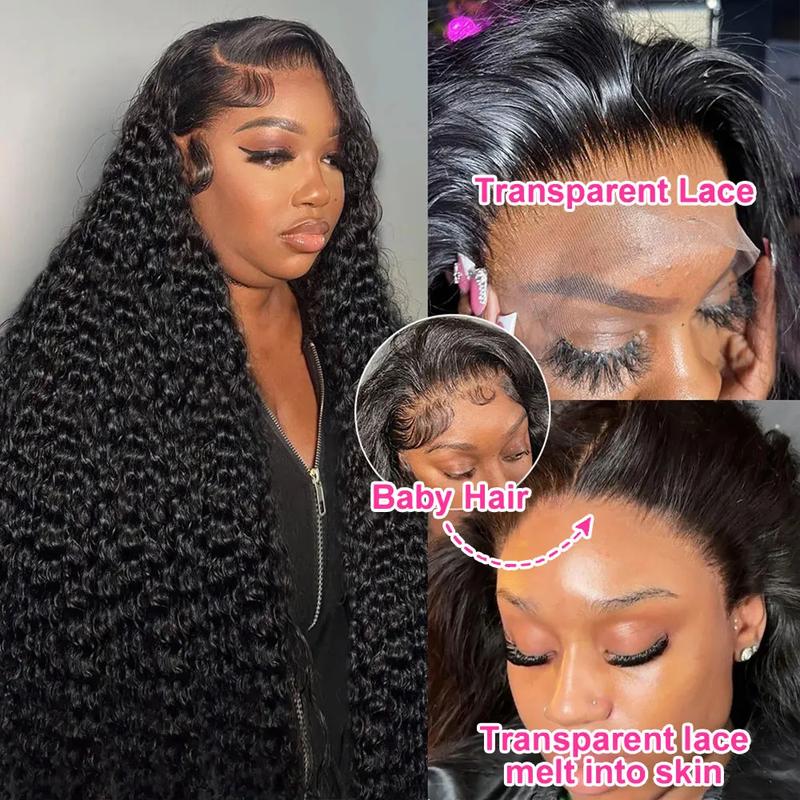Bling Hair 13x6 HD Transparent Lace Frontal Real Hair Wigs Curly 180 Density 5x5 Lace Closure Glueless 30 Inch Deep Wave For Women