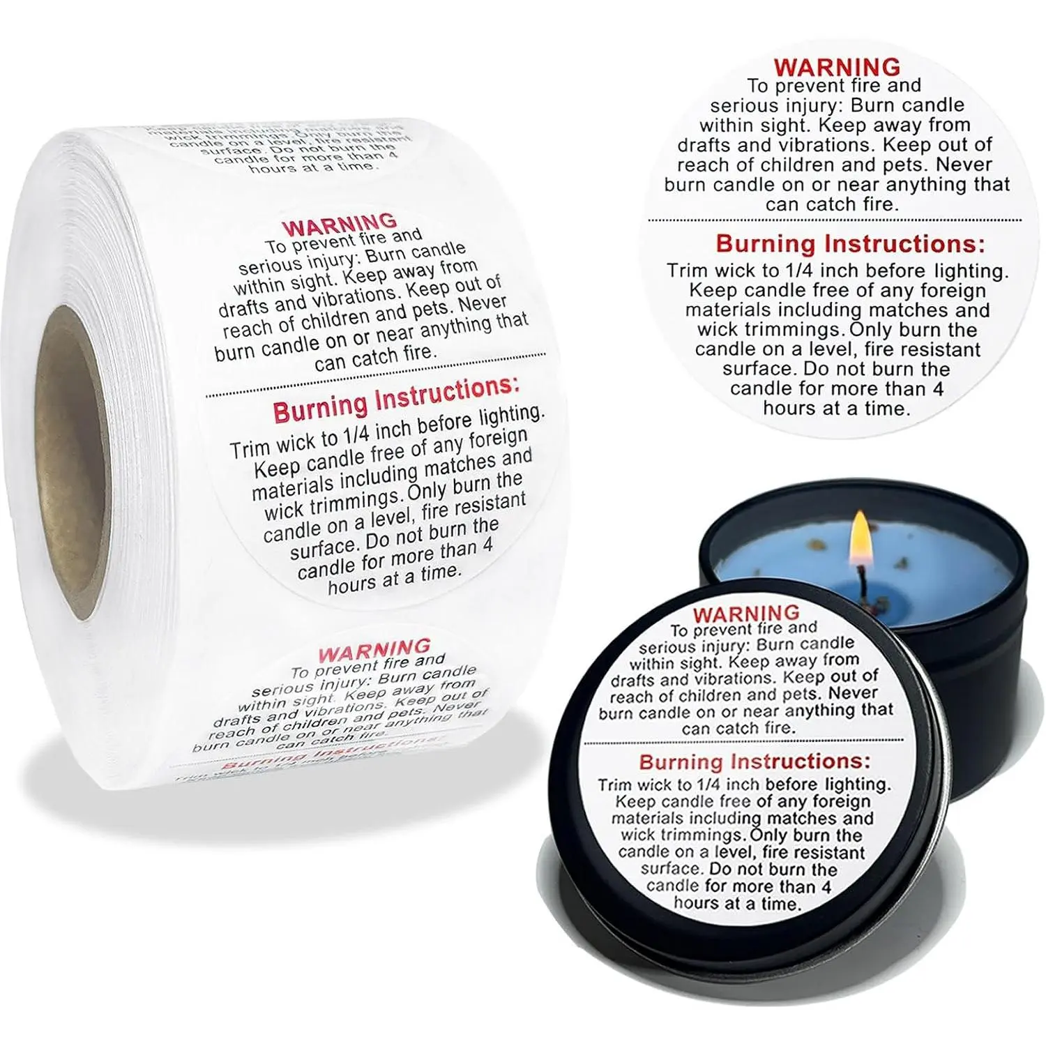 1000 count Candle  Labels 1.5 Inch Candle Jar Container Safety Labels  Sticker for Candle Jars, DIY Candle Making Supplies