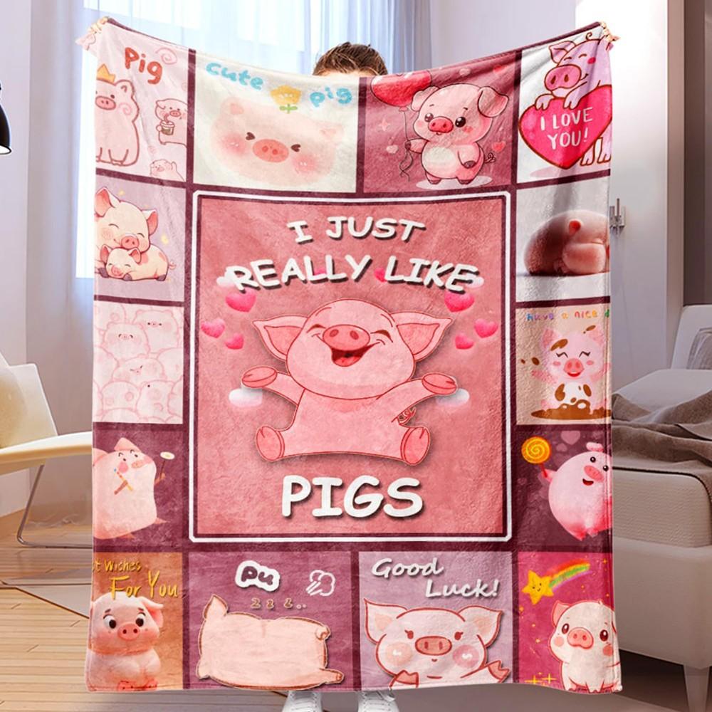 Cute Pig Blanket, Cartoon Adorable Small Pig Flannel Throw, Sleeping Blanket, Multi-Purpose Soft Blanket, Pig Lover Gift