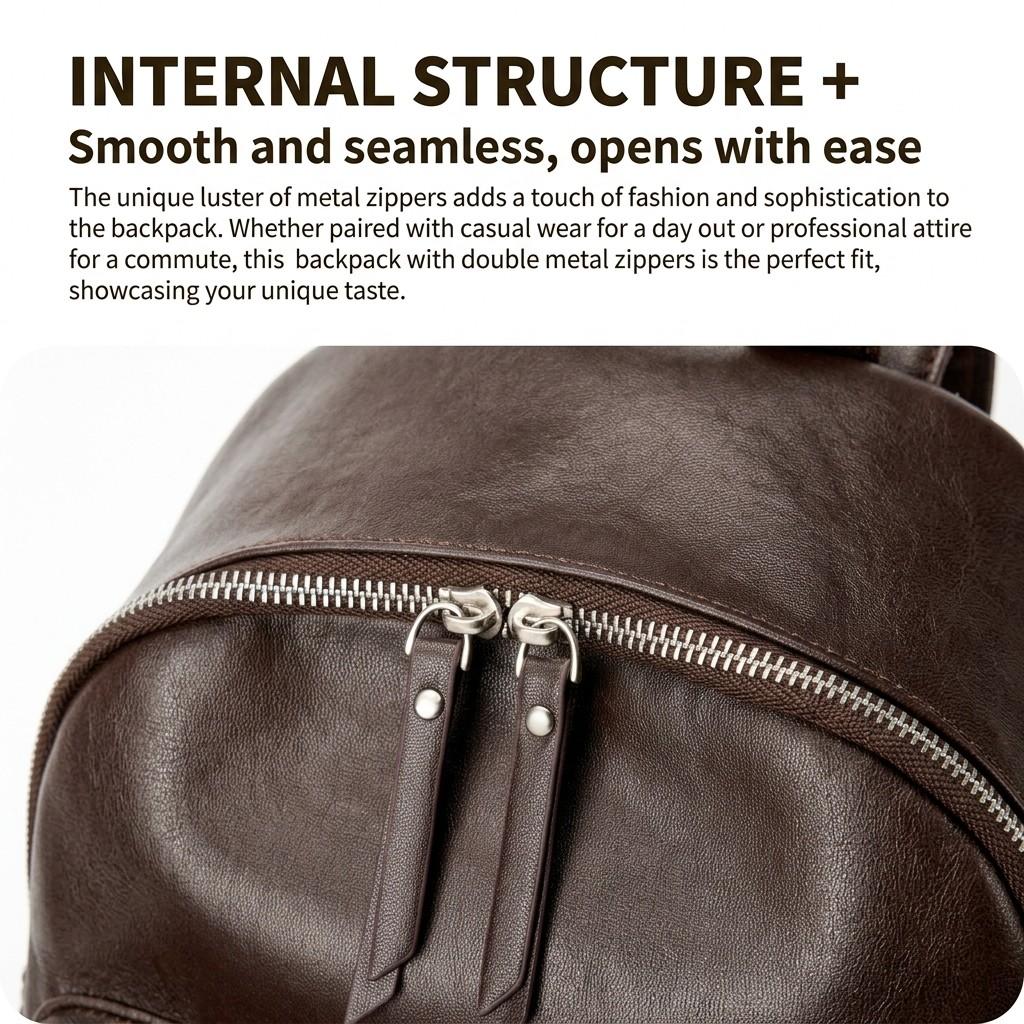 1pc Cowhide Women's Fashion Backpack, Spacious Soft Leather Rucksack for Daily Travel and School.