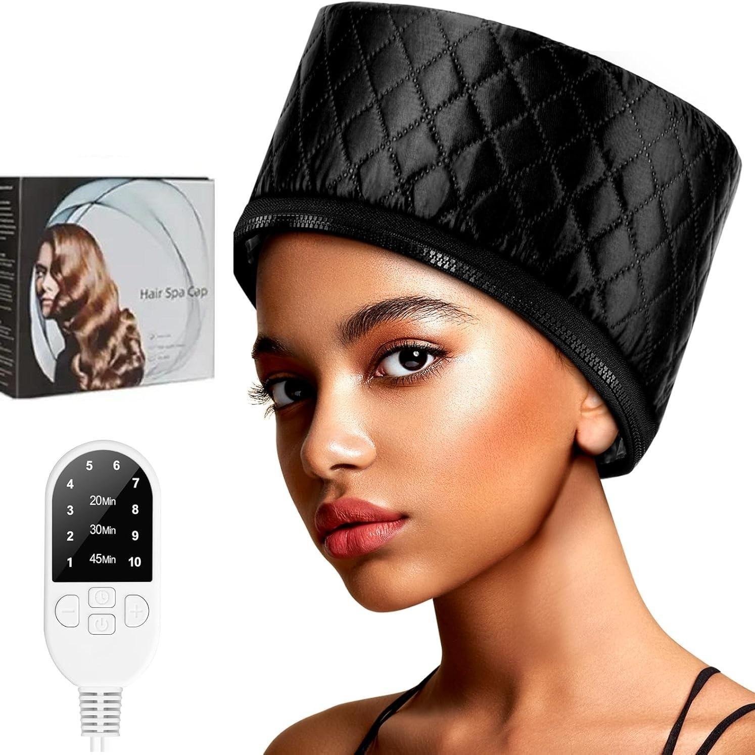 Adjustable Heated Hair Cap for Deep Conditioning, 3-Temp Electric Thermal Steamer Hat, Hot Oil Treatment for Dry Hair, Frizz Control & Moisturizing