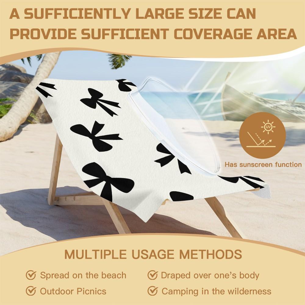Cute Bow Print Beach Towel, Microfiber Quick Dry Towel with Heart Checkerboard, High-Value Aesthetic Gift for Girls