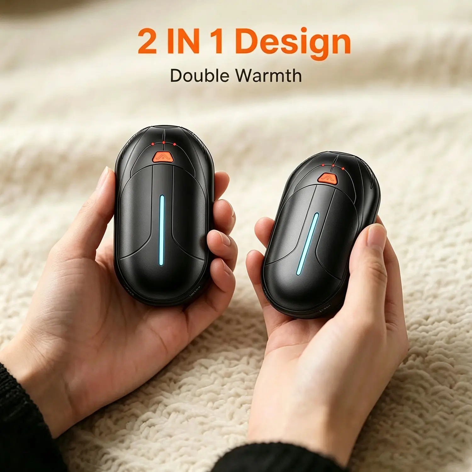 2Pcs Rechargeable Hand Warmers 3000mAh Each, 20Hrs Long Lasting Electric Pocket Heater 3 Temperature Settings for Men Women Outdoor Golf Hunting Camping Gift