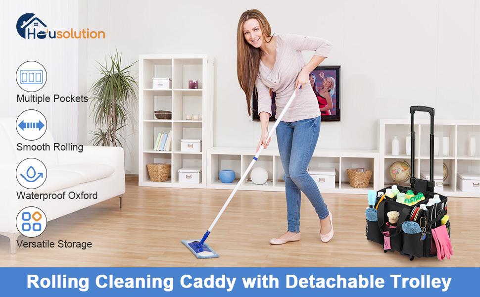 Rolling Cleaning Caddy Bag with Detachable Trolley, Professional Portable Large Cleaning Bag with Wheels, Wearable Cleaning Supply Bag on Wheels for Housekeepers, Rose Red Rolling Cleaning Caddy Bag with Detachable Trolley, Professional Portable Large Cleaning Bag with Wheels, Wearable Cleaning Supply Bag on Wheels for Housekeepers, Rose Red