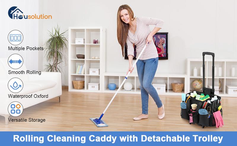 Rolling Cleaning Caddy Bag with Detachable Trolley, Professional Portable Large Cleaning Bag with Wheels, Wearable Cleaning Supply Bag on Wheels for Housekeepers, Rose Red Rolling Cleaning Caddy Bag with Detachable Trolley, Professional Portable Large Cleaning Bag with Wheels, Wearable Cleaning Supply Bag on Wheels for Housekeepers, Rose Red