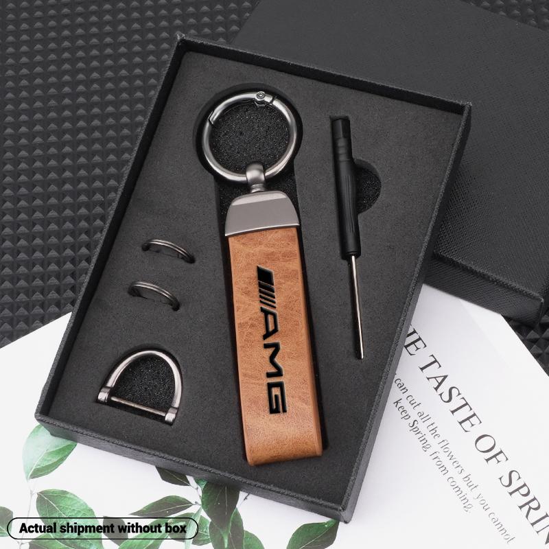 High Grade Leather Keychain, Car Logo Keyring Accessories, Compatible with Mercedes Benz Amg W204 W205 W211 W212 W213 W176 Gla Cla