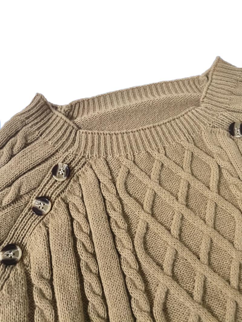 Sweaters for Women Oversized Crewneck Long Sleeve Casual Knit Pullover in Cable Knit Pattern, Solid Color, Fashionable & Elegant Tops White cardigan Skirts Drop Shoulder