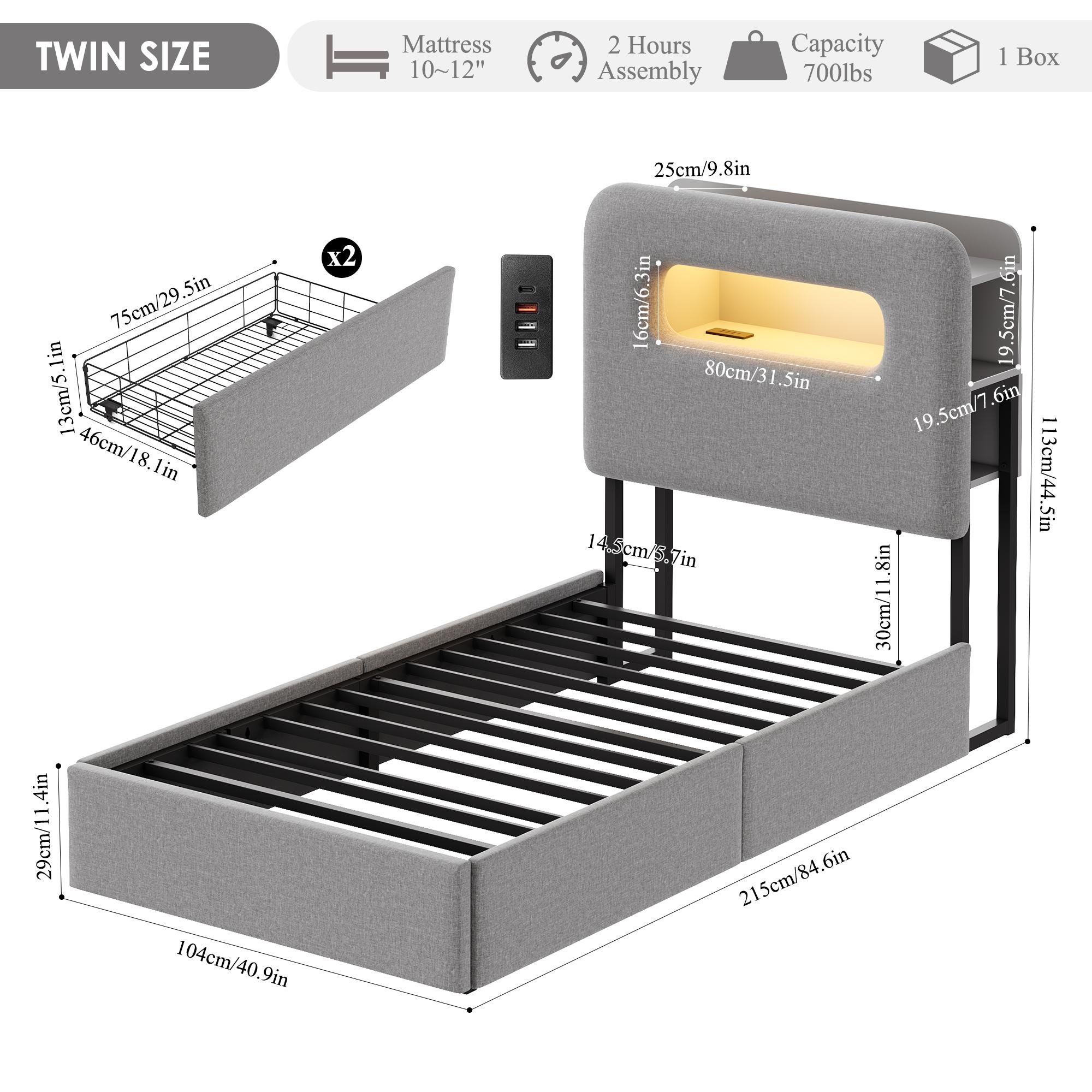 HOSTACK LED Bed Frame with Storage Headboard & Charging Station Modern Platform Bed with USB Ports Velvet Upholstered Twin/Full/Queen Sizes No Box Spring Needed Easy Assembly Bedroom Bedframe, No mattress