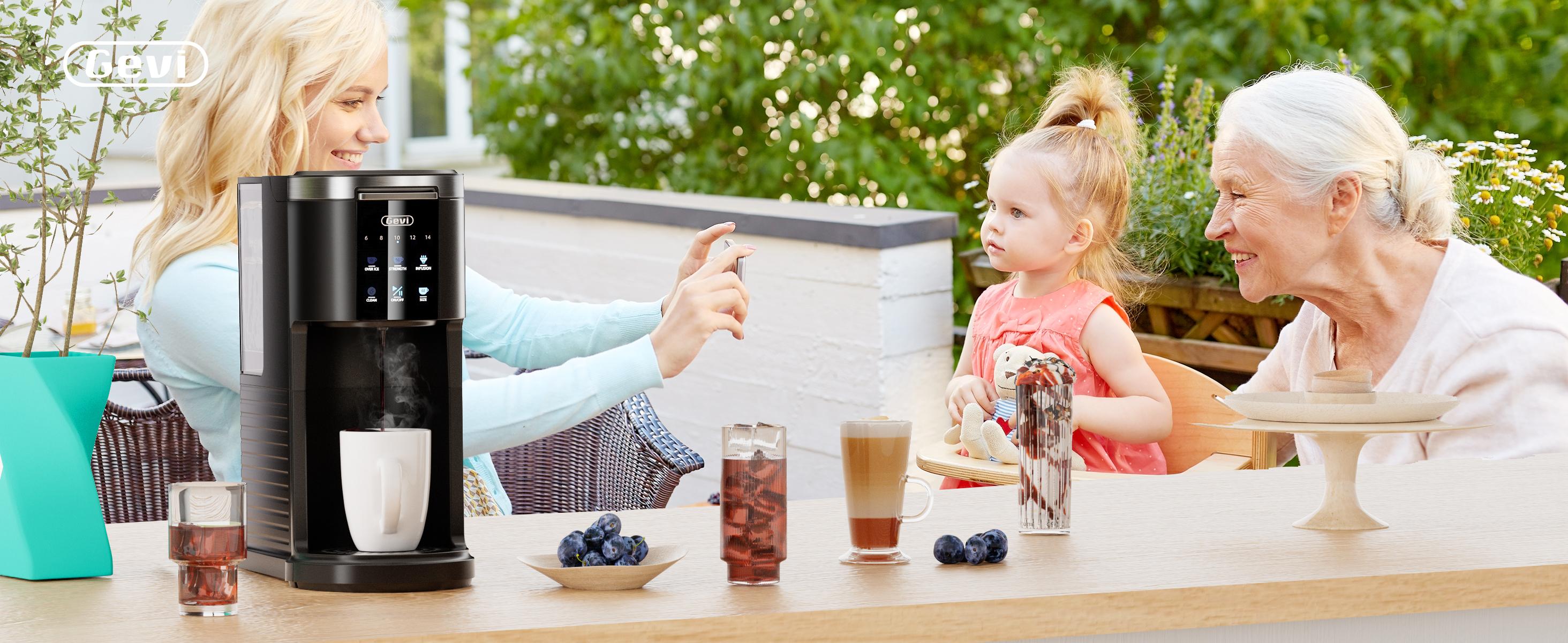 【Springtok】Gevi EzPod Single Serve Coffee Maker – Compact & Portable, Compatible with Pods & Ground Coffee, 40 oz Reservoir, Iced Coffee Maker, Black