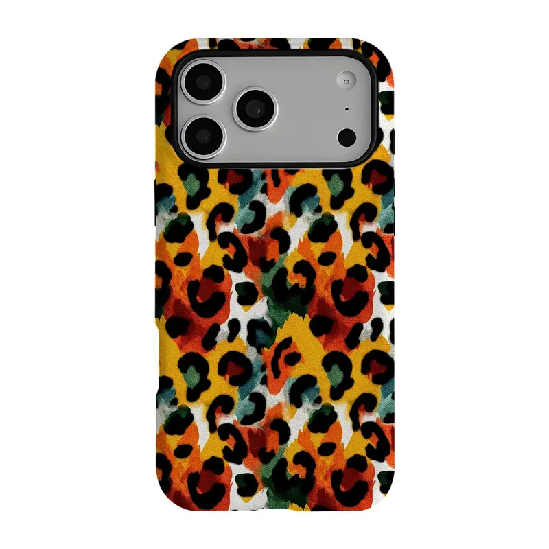 2-in-1 Glossy Wireless Animal Print Phone Case with Premium Hard Film, Magnetic Full Shockproof Watercolor Contrast Leopard Cover for iPhone 18-12/17 Air/11/X & Samsung S26-S21/Note20 Series Mobile Accessories