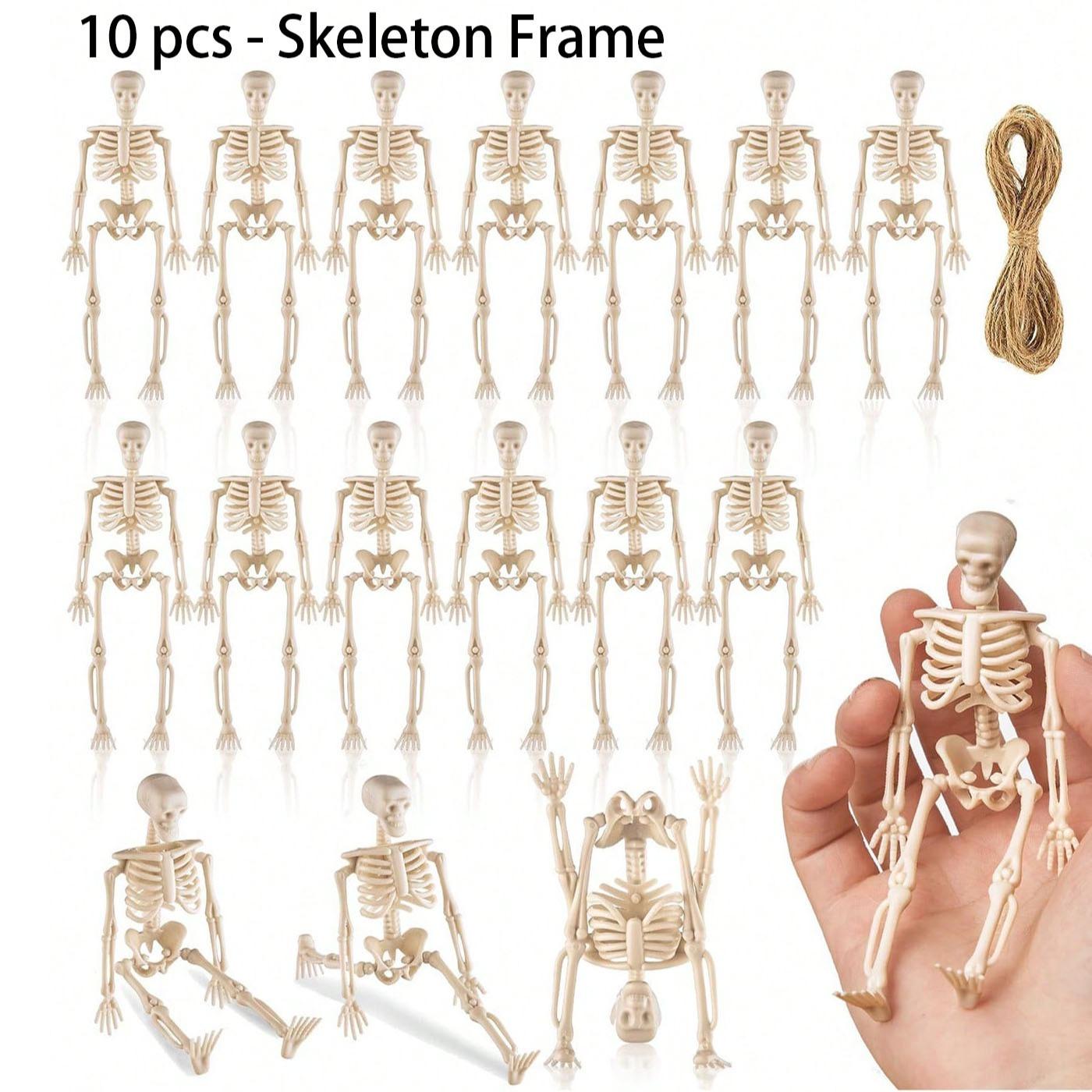 Halloween Decorations, Adjustable Small Skull Plastic Skeletons, Perfect for Porch, Yard, Cemetery, Haunted House Parties, DIY Halloween Props