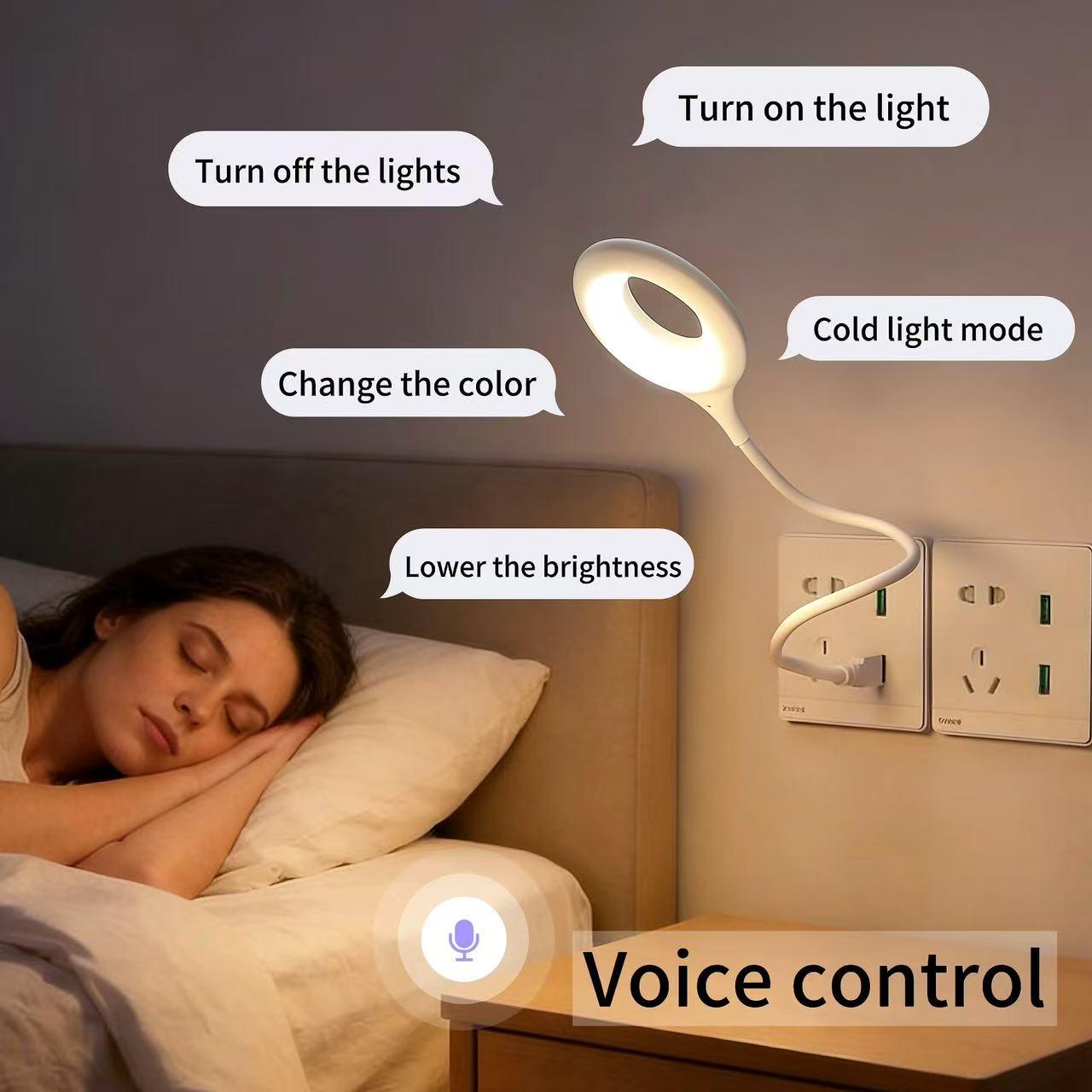 2pcs Smart Voice-Controlled Light, Multifunctional Lighting, No Bluetooth Required, Three Lighting Modes, Five Brightness Levels, Plug-and-Play, Portable USB Light, Gooseneck LED Light, Hands-Free, Night Light, Ideal for Bedrooms, Reading, gift