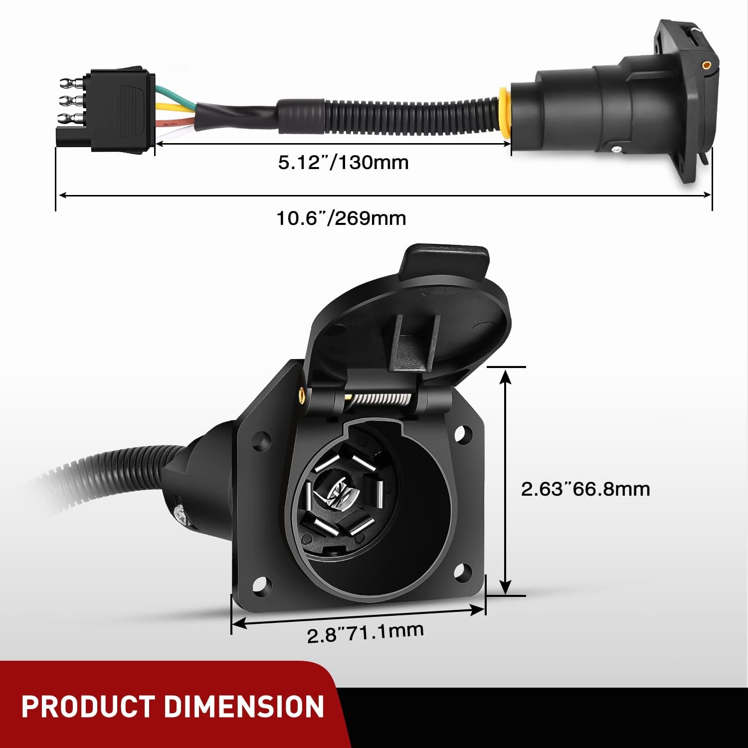 Nilight 7-Pin Round to 7-Way RV Blade Trailer Adapter Connector, Socket Wiring Harness for RV Compatible Vehicle Towing Trucks Converter Plug, Wire Connectors Plugs, Extension Adapter Plugs