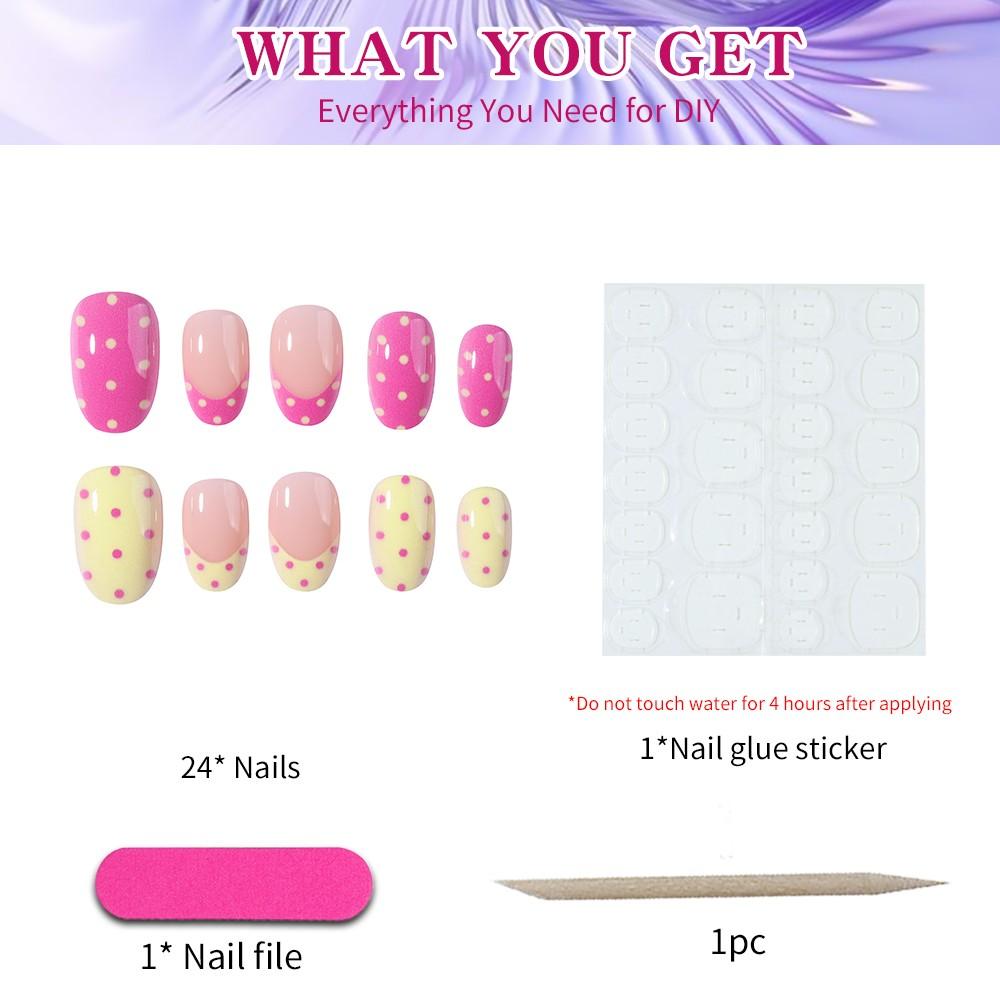 24pcs Sweet Dollar Nail Art Kit, Nude Colors, Classic Polka Dot Design, Easy DIY Manicure, Perfect for Daily Commute & Dates, Nail Kit Set