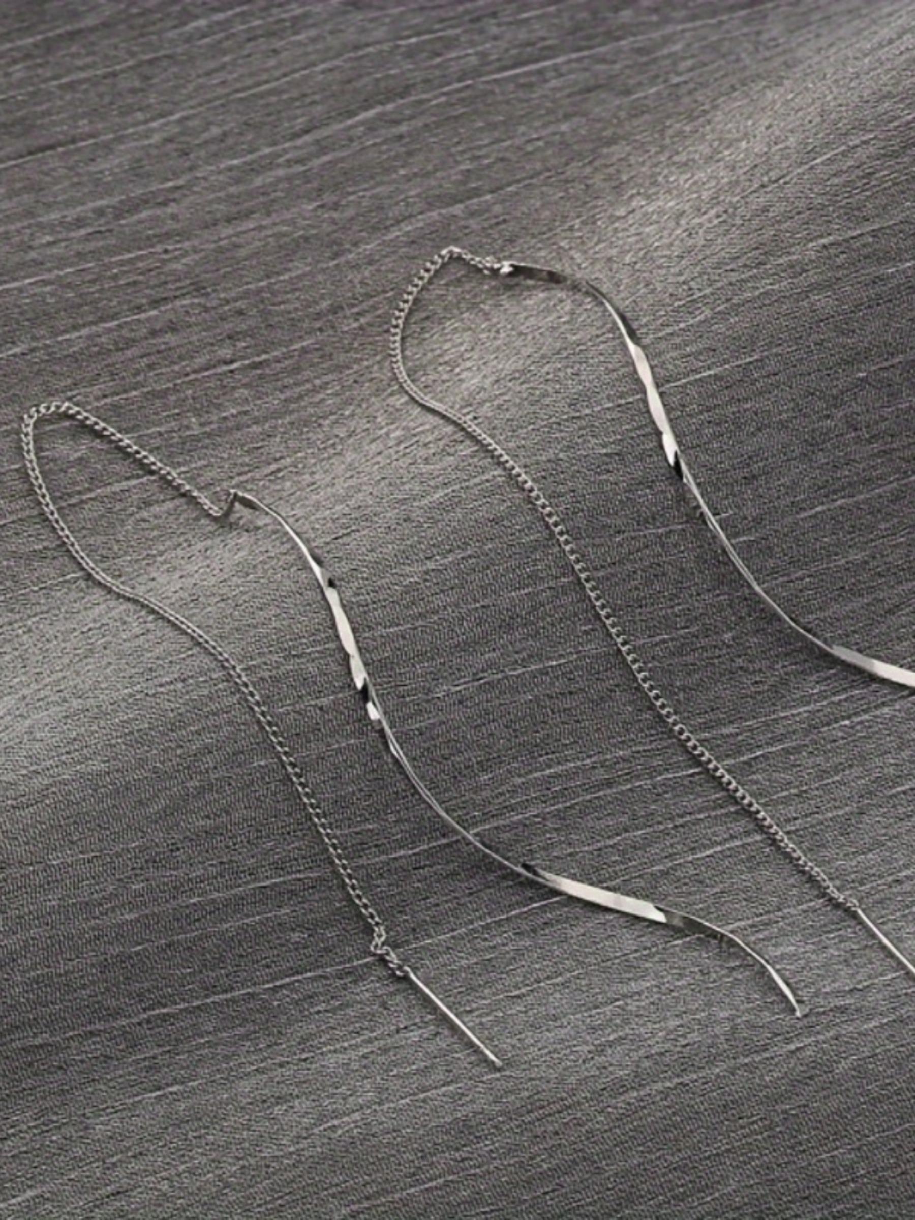 K-style Wavy Ear Line for Women, Elegant Long Earrings, New Trend 2026, Fashionable 18K Gold, Face-Slimming, Luxurious, Perfect for Dates