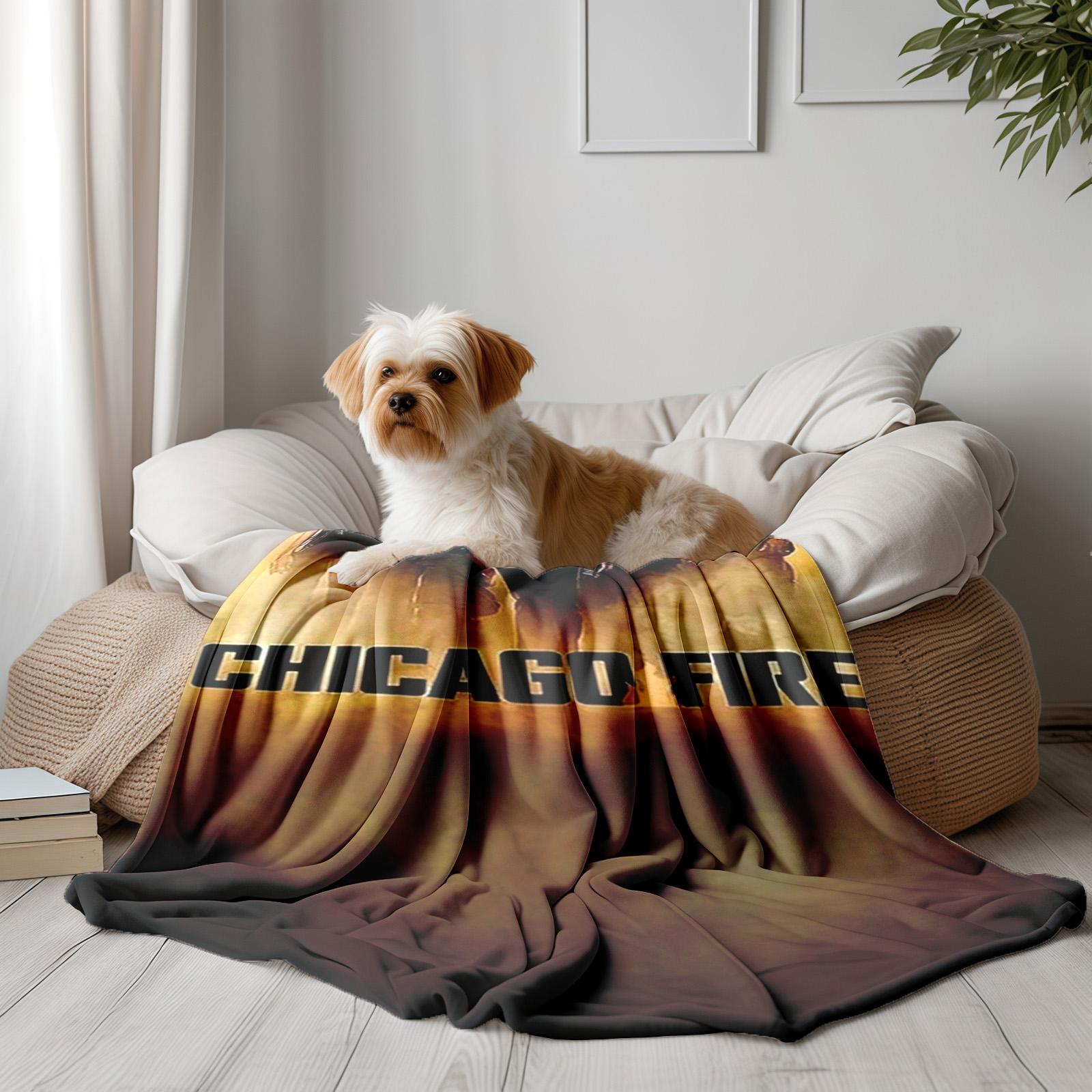 1 piece Chicago Fire TV Series Poster themed flannel blanket - All-season comfortable flannel blanket, modern design style, suitable for sofas and beds, digitally printed pattern, super soft and warm, 100% polyester material, machine washable