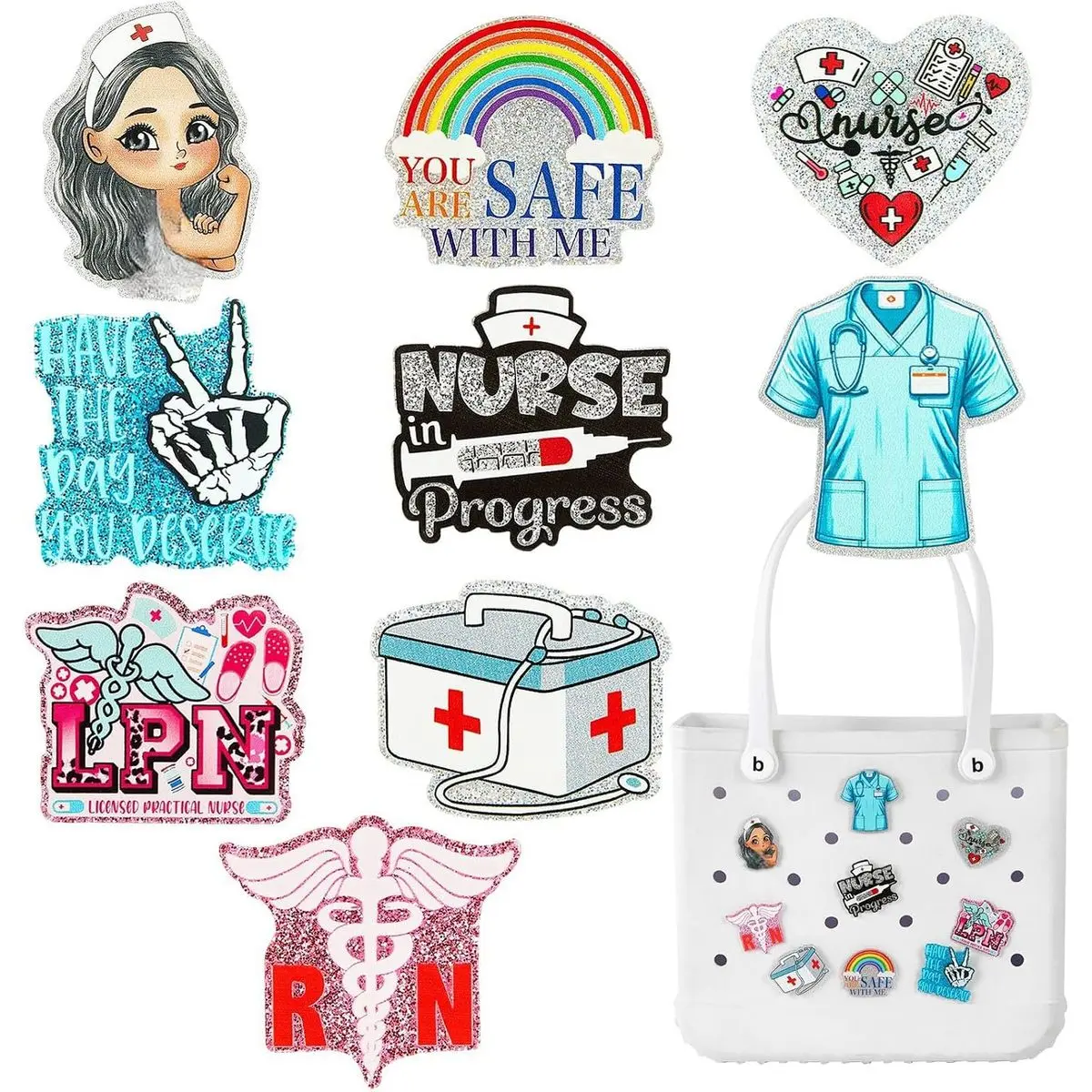 Nurse Charms for Bogg Bags Insert Accessories Decoration fits for Simply Southern Rubber Beach Totes bike cobmx bicycles