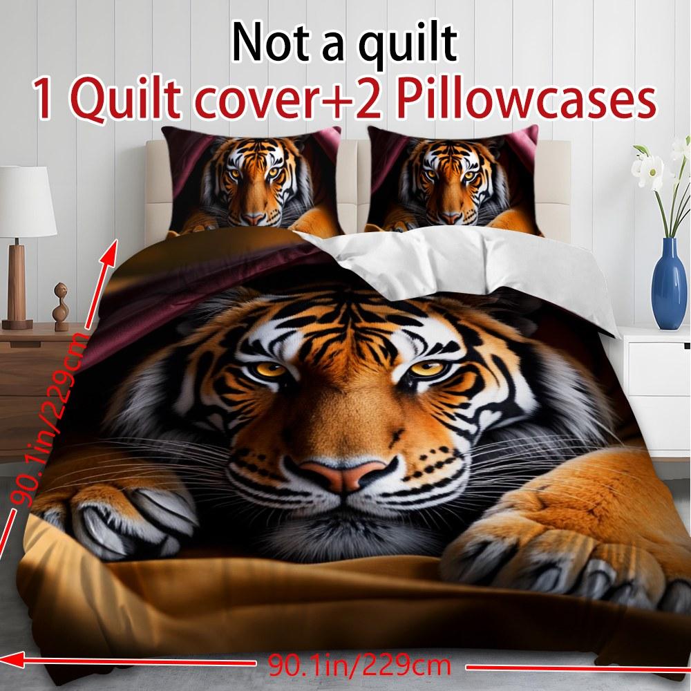 Bedding 3-piece set - 3PCS,orange and purple patterned tiger lying down comforter set (1 comforter cover + 2 pillowcases, filling not included). soft and comfortable, suitable for family bedrooms.