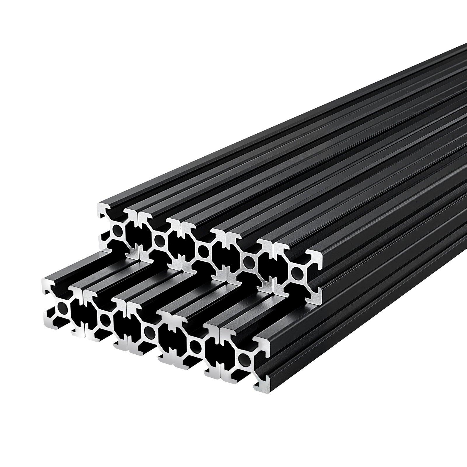 【FathersDayGift】 VEVOR 10PCS 2020 Aluminum Extrusion Profile, 23.62 Inch 600 mm, T Slot European Standard Anodized Linear Rail, High-Strength Extruded Aluminum Rail, for 3D Printer Parts and CNC DIY Workbench, Black