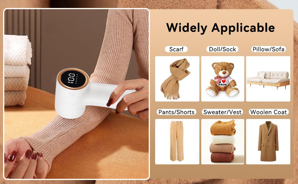 Fabric Shaver, Lint Remover Rechargeable, Electric Portable Sweater Defuzzer with 4 Speeds, 6 Leaf Blades, Digital LED Display to Remove Pilling for Clothes, Furniture, Sweater, Couch,  lightweight motor durable cordless durable cordless wireless rotating
