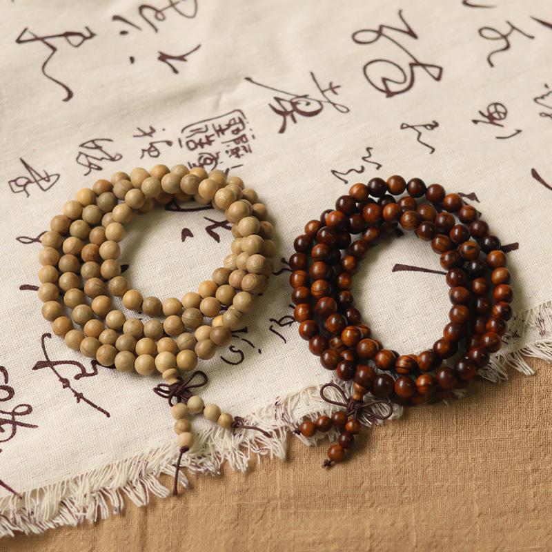 Sandalwood multi-bead stacked bracelets, new Chinese-style multi-ring wooden bracelets, Buddhist bead jewelry for meditation, odor-eliminating fragrant bracelets, collectibles