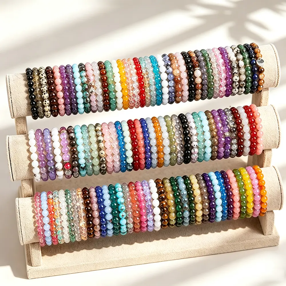36pcs Fashionable and Colorful Glass Bead Bracelet, 8mm Round Elastic Bracelet, Casual Gift for Men and Women, a Must-have for Family and Friends, Cift for Christmas Fashionable and Good-looking