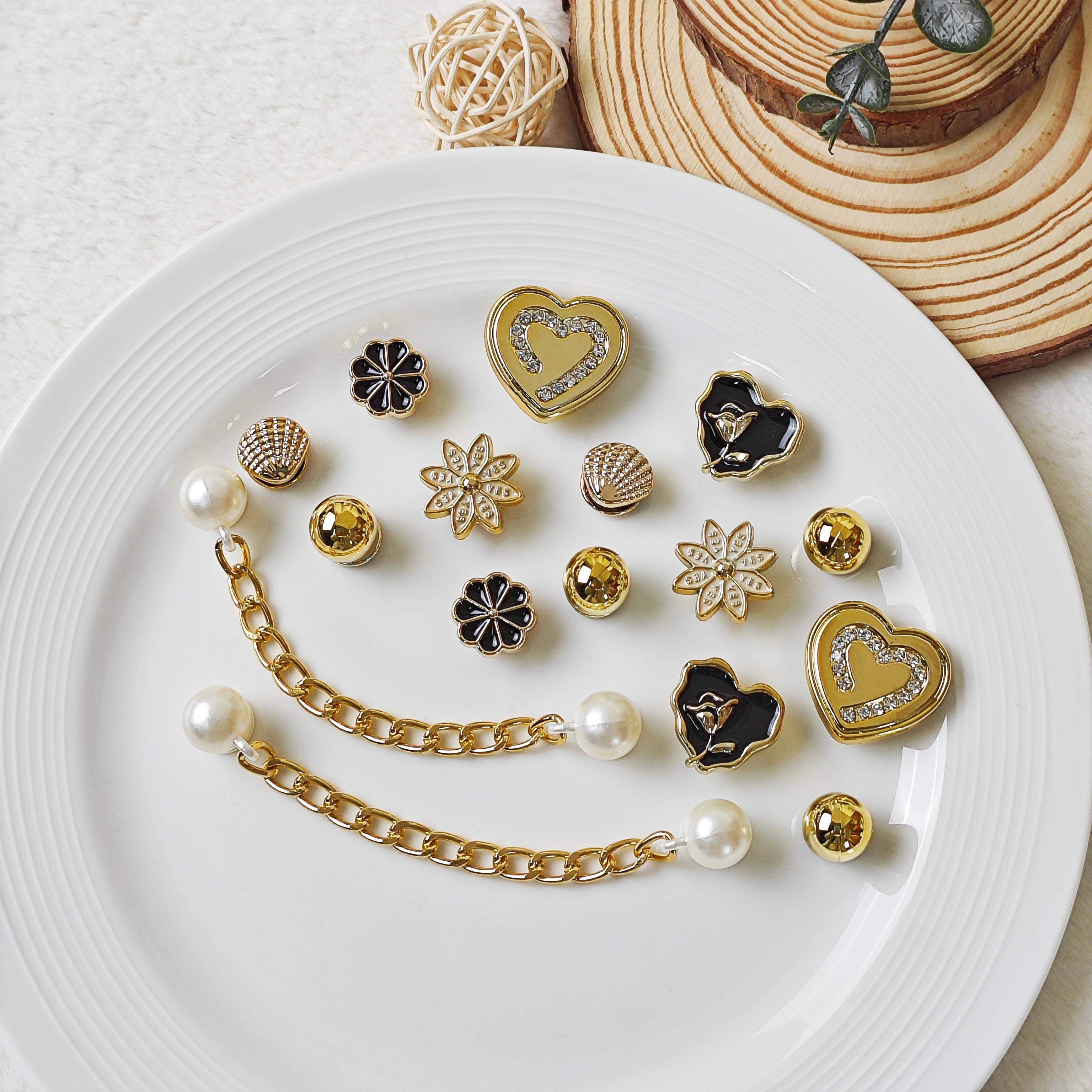 16pcs Shoe Decoration DIY Charms, Heart Flower Shell Bead Imitation Pearl Chain, Lightweight Non-Metallic, Eva Sandals Flip Flops Decor, Girl's Gift