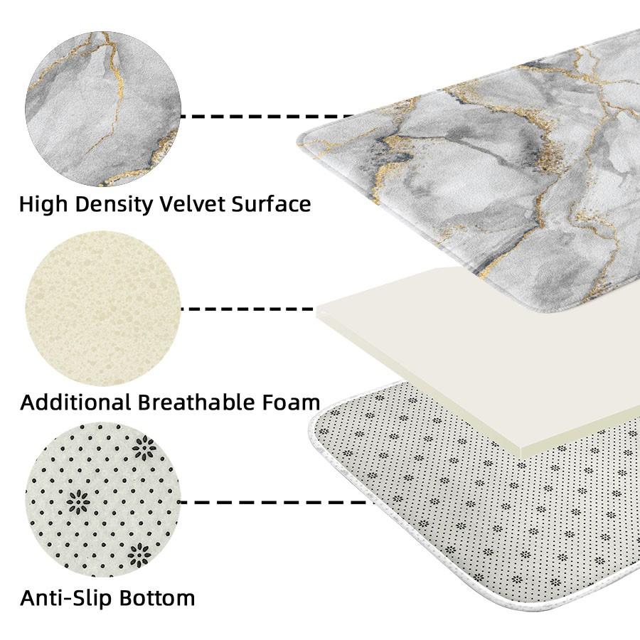 [Popular Choice]1pc, home decoration, bathroom floor mats, bathroom anti-skid mats, kitchen decoration, kitchen floor mats, gray marble pattern floor mats, simple theme floor mats, soft and comfortable, and relieve fatigue.