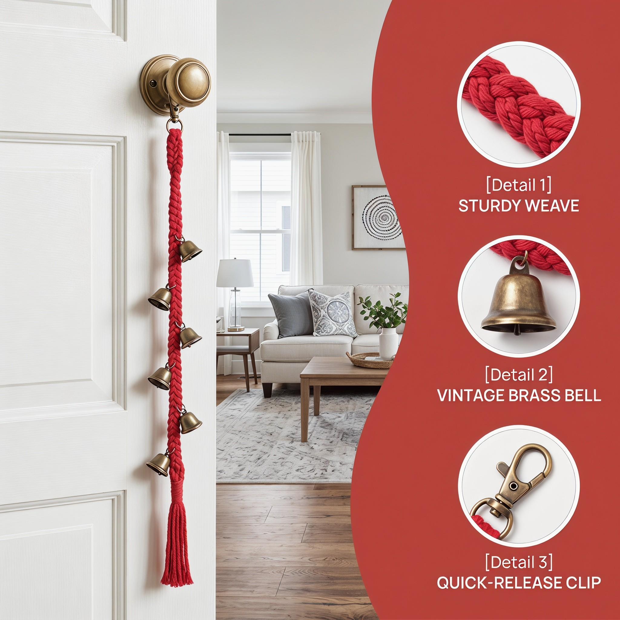 Dog Bell for Door and Litter Training, Cotton Handwoven Dog Doorbell with 6 Extra Bells, Adjustable Hanging Bell for Small to Large Dogs