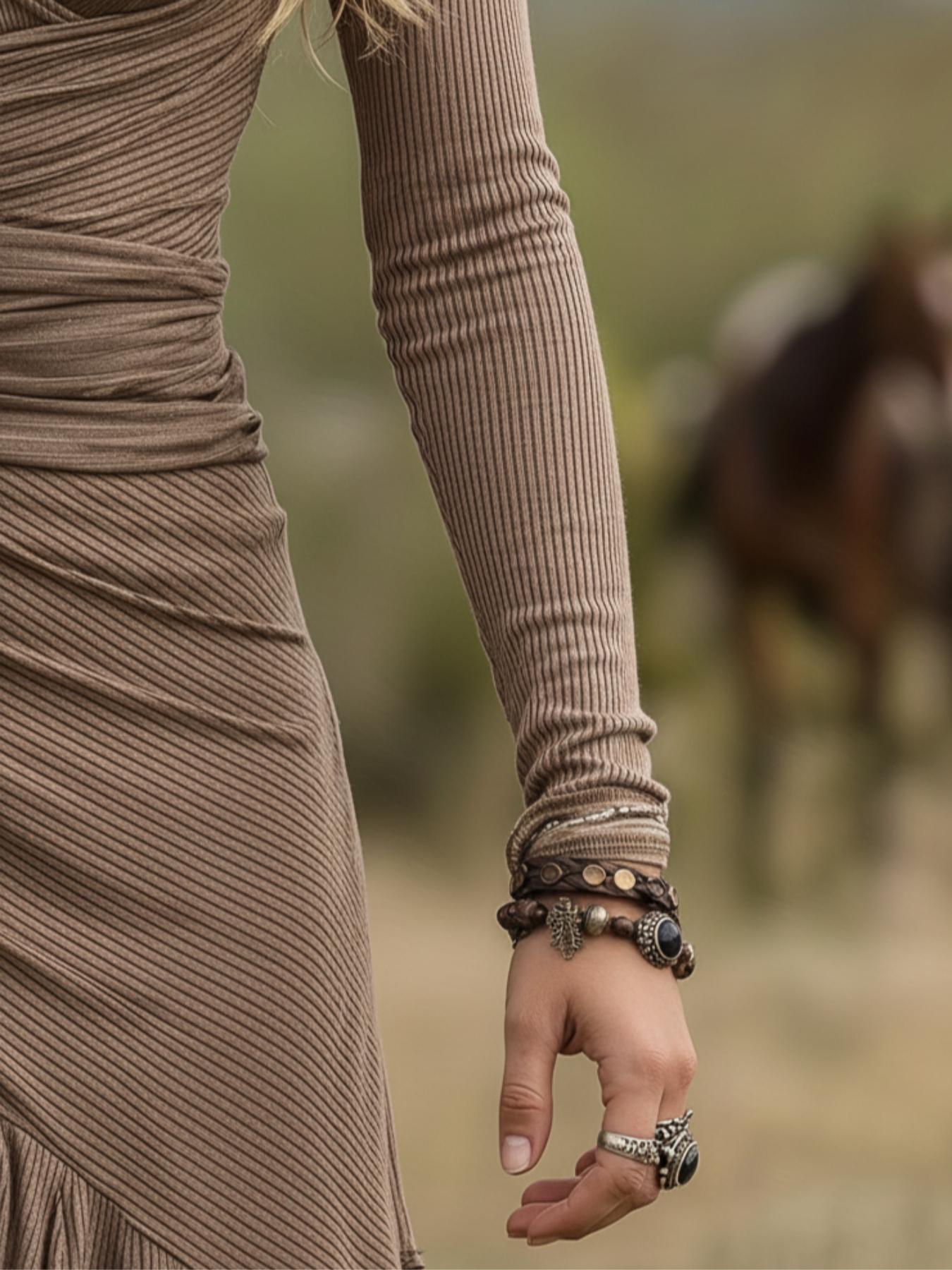 Women's Western Cowboy Vintage Ethnic Style Long Sleeve Dress, Womenswear Halloween Tie Front Slim-Fitting Casual Fall & Winter Fashion