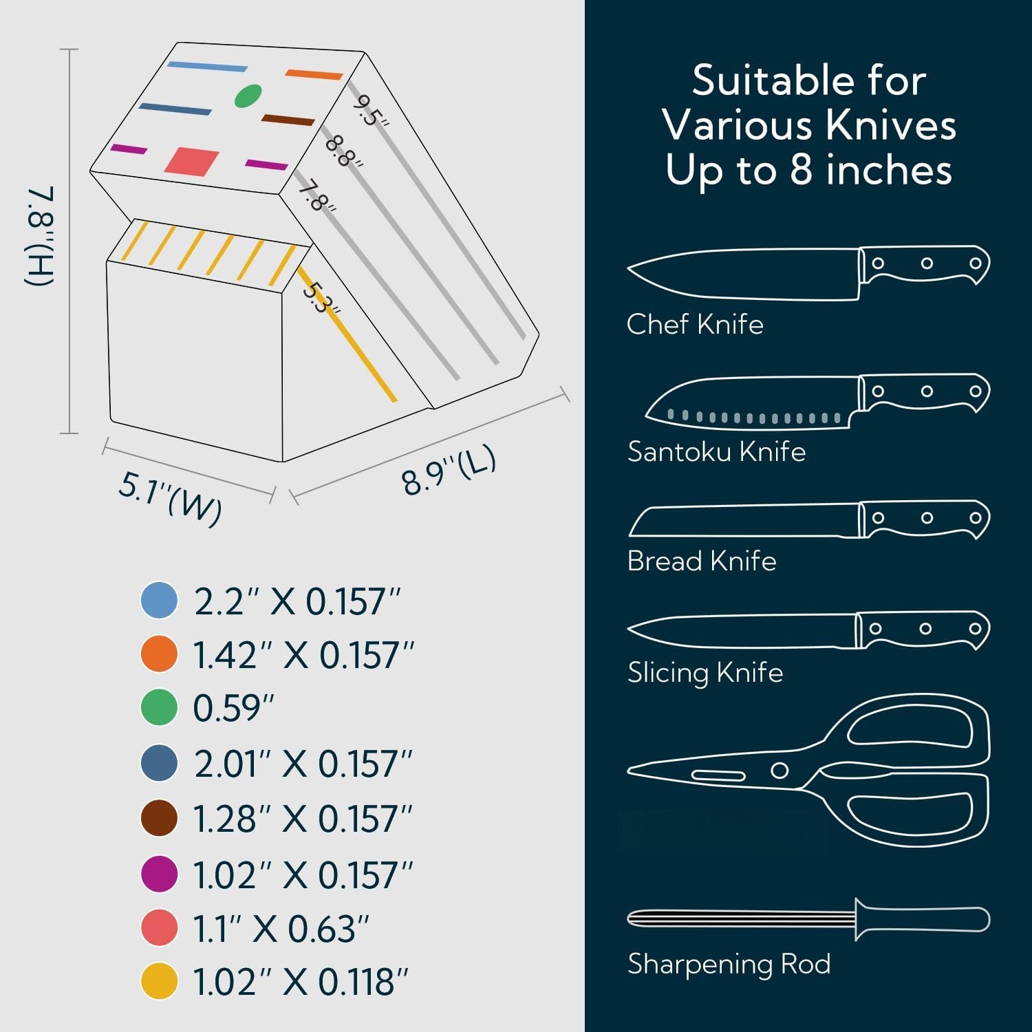14 Slot Acacia   Block without , Universal  Holder for Kitchen, Holding Multiple Types of , Countertop Butcher Block  Stand for Easy Kitchen Storage