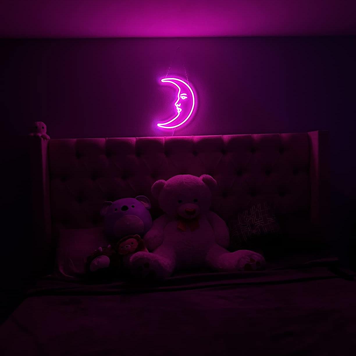 Moon Face Neon Wall Decor, Aesthetic Art Moon LED Sign Light, Vintage Night Lamp, New Moon LED Astrology Lamp, Home Bar Club Party Decoration