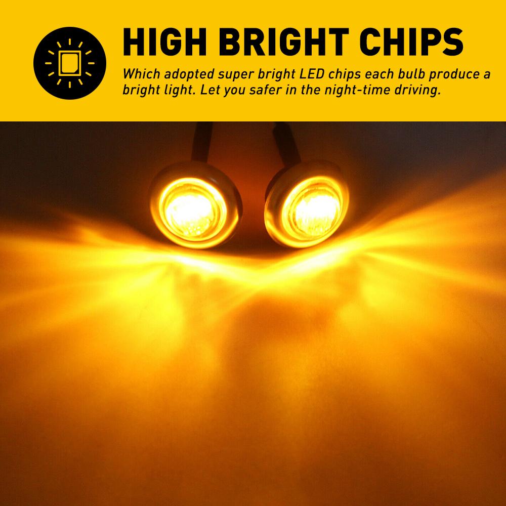 20X 3/4" Round Amber LED Side Marker Light With Stailness Base for Truck Trailer