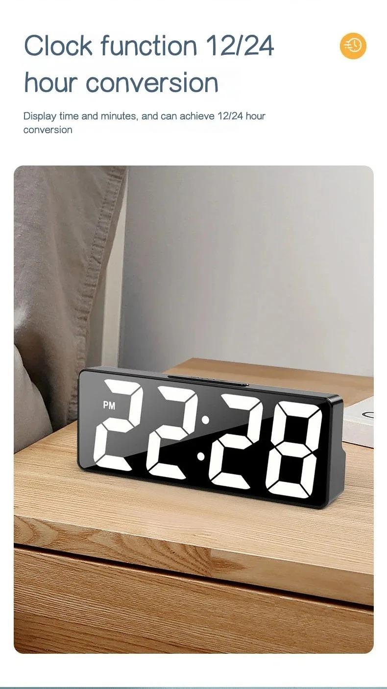 Digital Clock LED Wake Up Light Multifunctional Alarm Clock Bedroom Electronic Desktop Clock With Temperature Display Adjustable Brightness USB Powered Clock