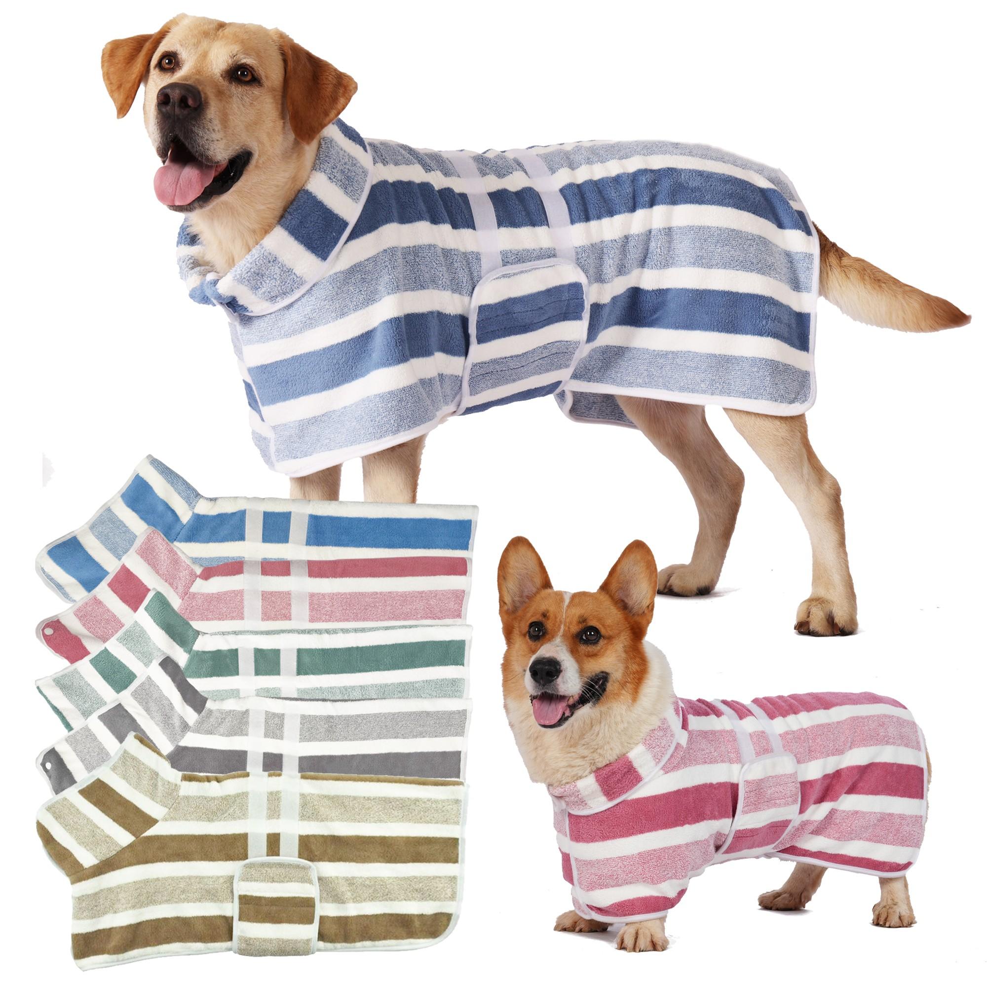 [SummWins] Quick-Dry Dog Bathrobe - Striped Pet Bath Accessory, Super Absorbent, Ultra-Soft Fabric, Adjustable Waistband, Easy Cleanup, Multi-Size Morning Wear, 1pc
