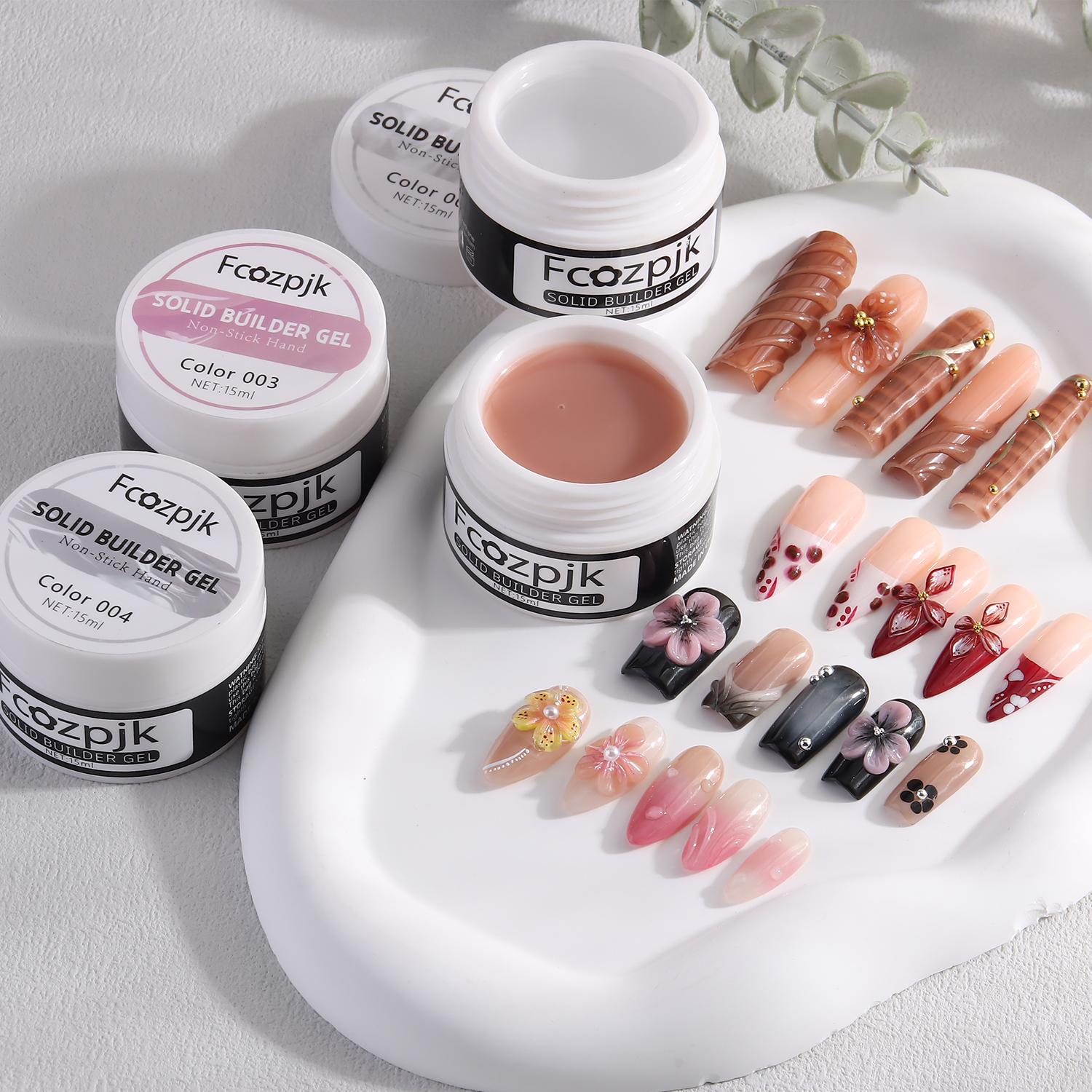 Fcozpjk Solid Builder Gel for Nails 4Colors Solid Builder Gel Non-Sticky Clear Nude Pink Pearl White Hard Gel for Nails 3D Sculpture Gel Flower Carving Modeling Design Nail Extension Gel Kit